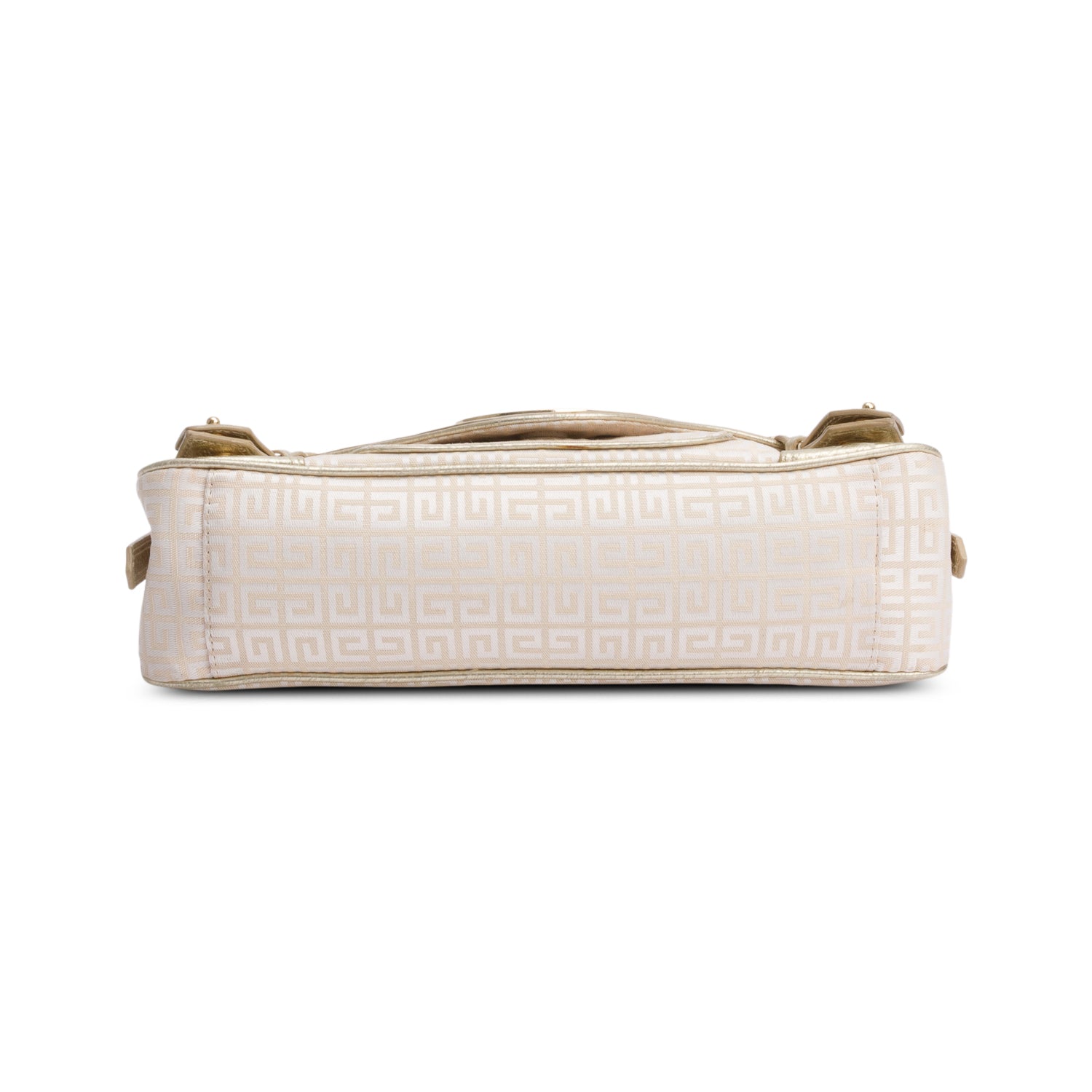 Givenchy Beige G Canvas Gold Leather Trim Baguette Flap Bag