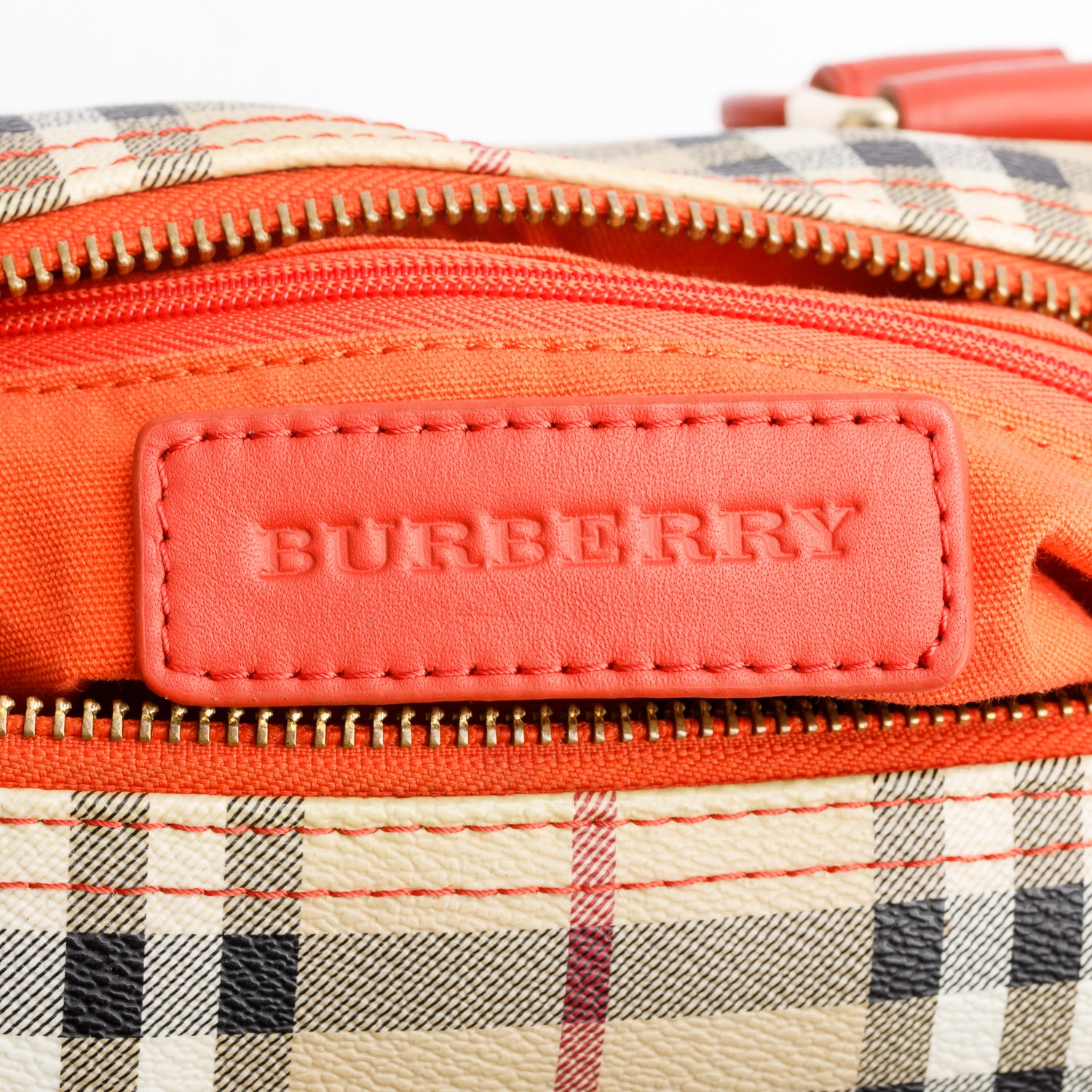Burberry Orange Leather Haymarket Check  Small Blaze Satchel w/ Strap