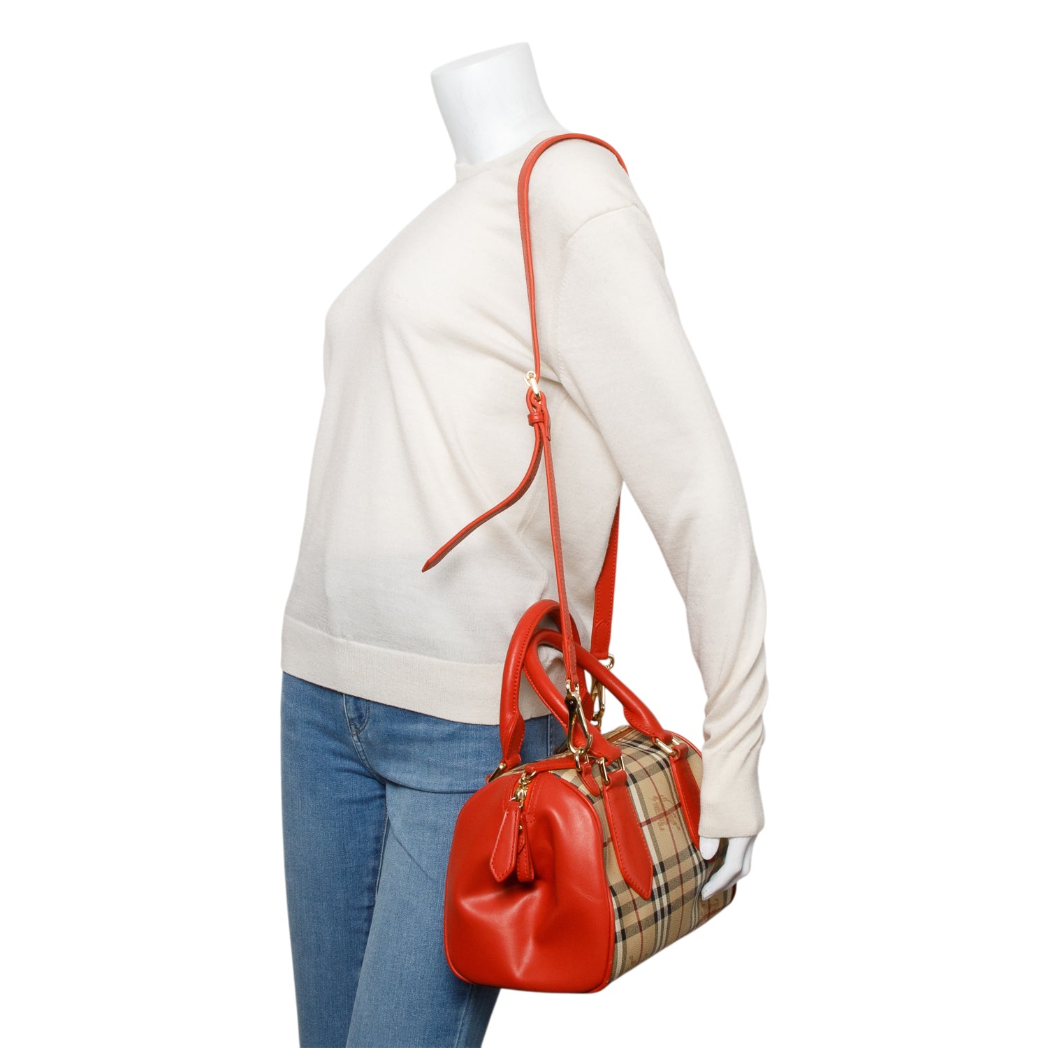 Burberry Orange Leather Haymarket Check  Small Blaze Satchel w/ Strap