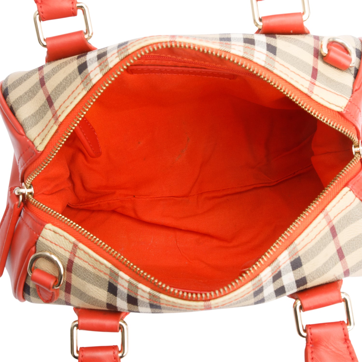 Burberry Orange Leather Haymarket Check  Small Blaze Satchel w/ Strap