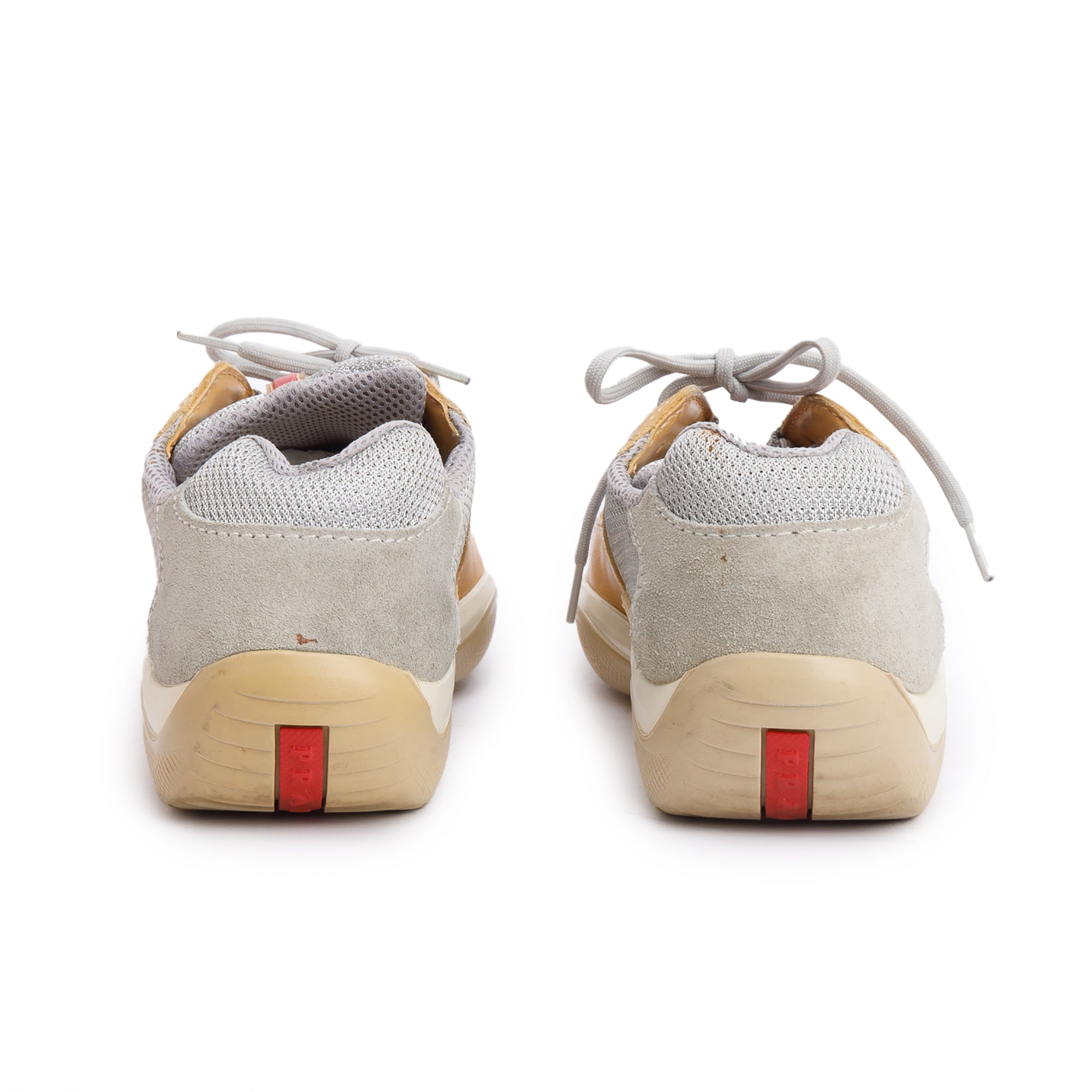 Prada Grey Nylon Beige Leather Linea Rossa Sneakers, Size 40 w/ Box