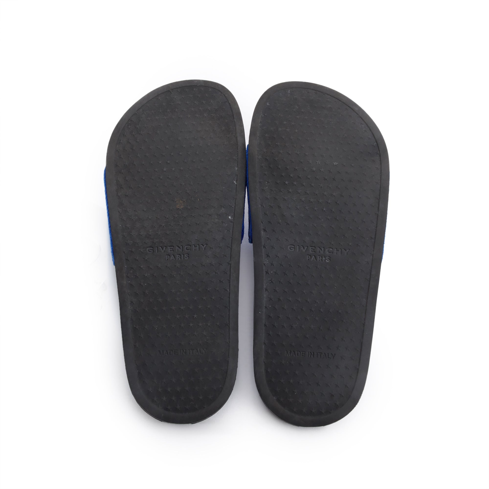 Givenchy Black Rubber Blue Velvet Logo Slides, Size 37 w/ Box