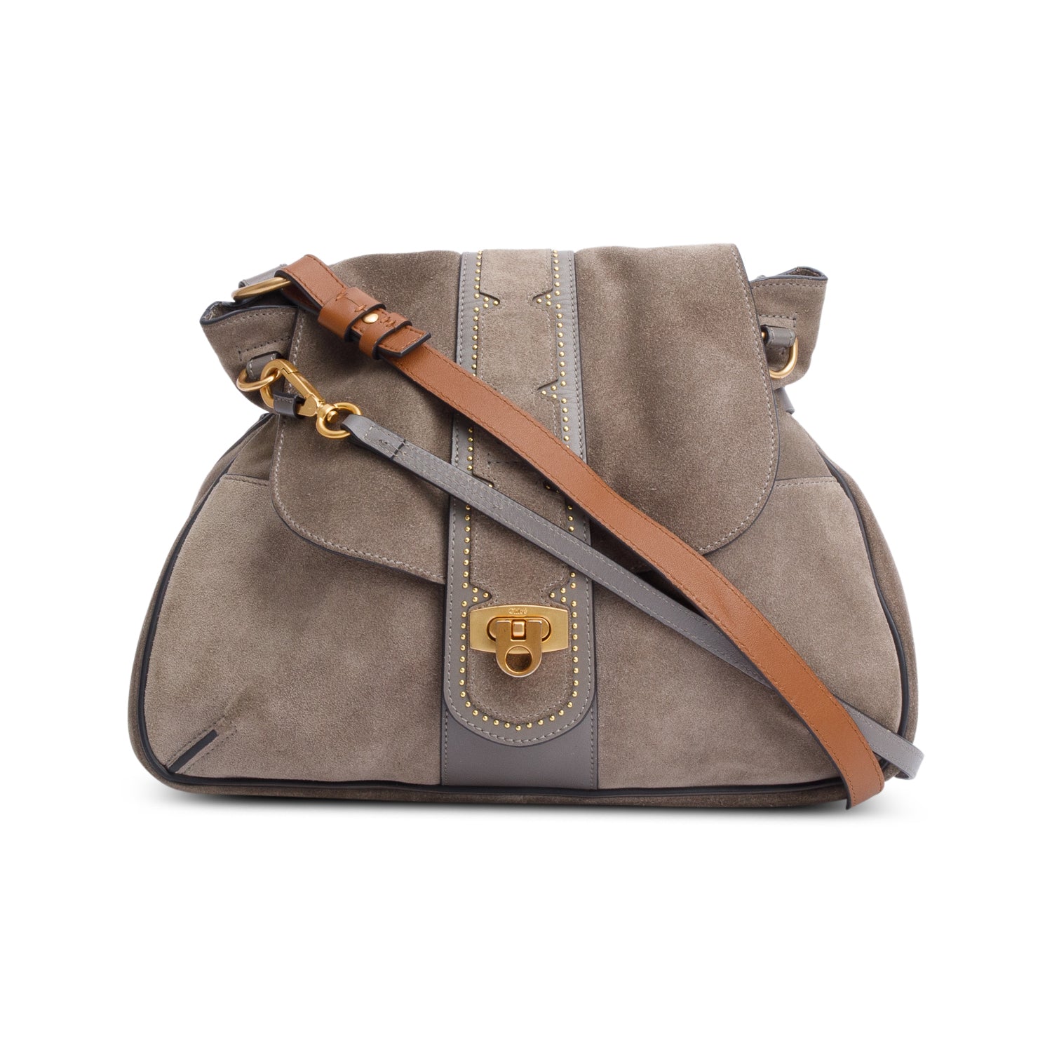 Chloe Grey Suede Lexa Shoulder Bag w/ Strap