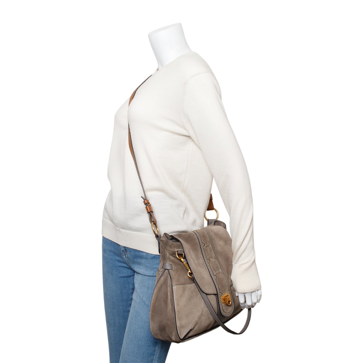 Chloe Grey Suede Lexa Shoulder Bag w/ Strap