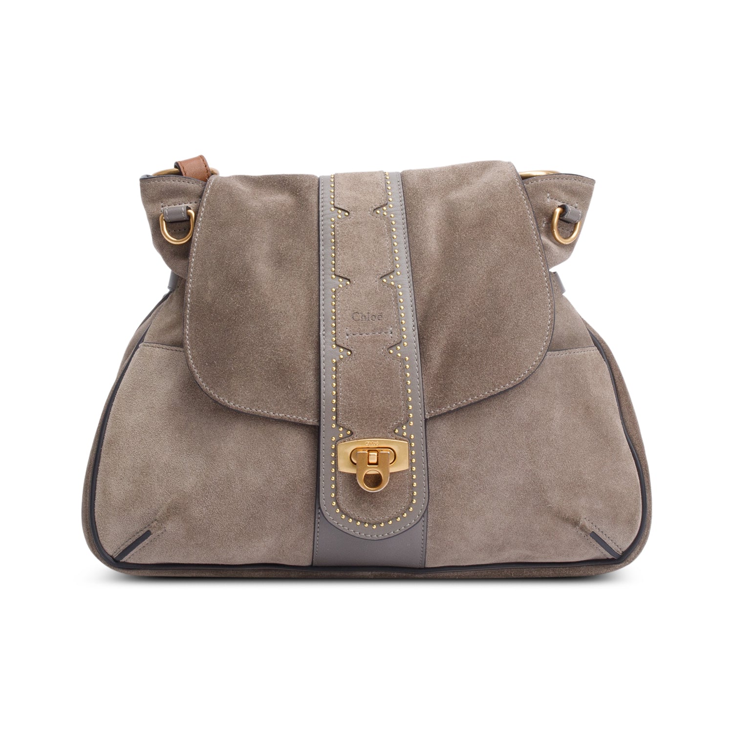 Chloe Grey Suede Lexa Shoulder Bag w/ Strap