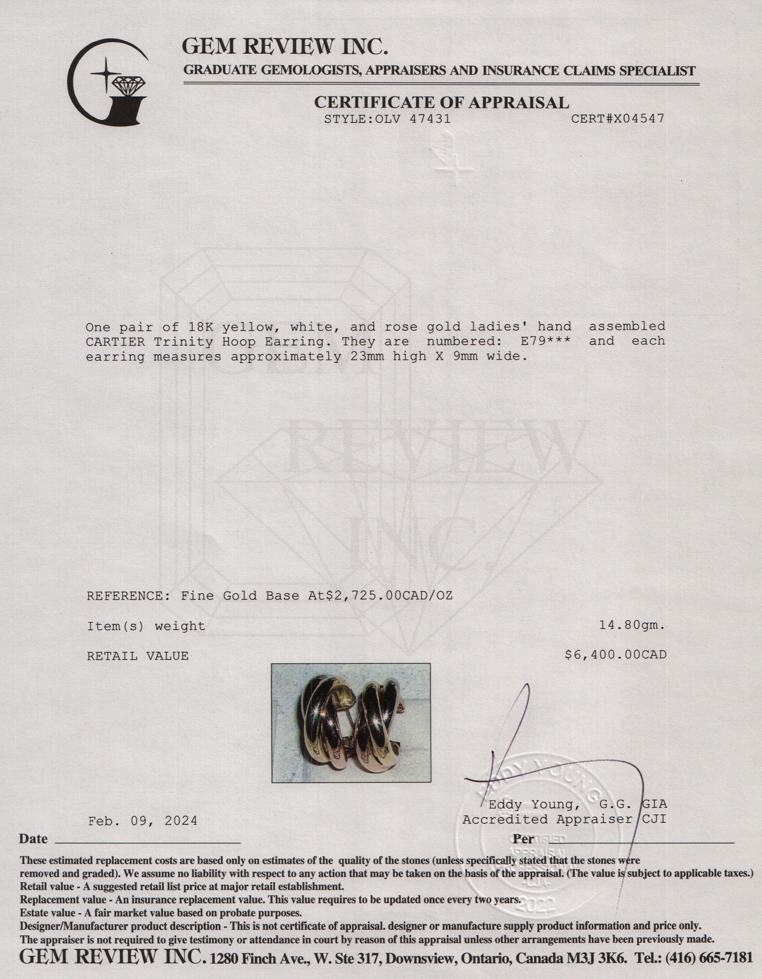 Cartier Vintage 18k Yellow, White & Rose Gold Trinity Hoop Earrings