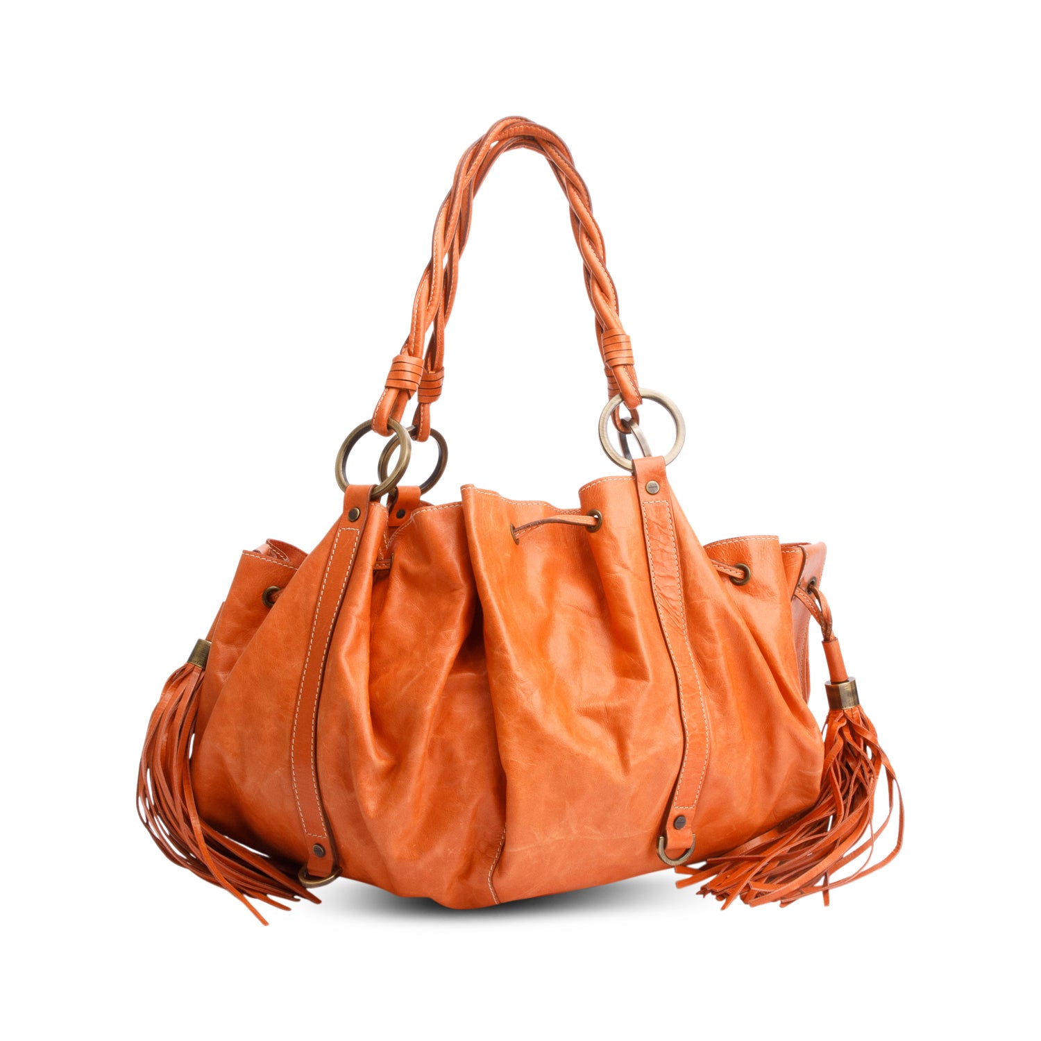 Givenchy Orange Calfskin Leather Tassel Drawstring Medium Pumpkin Hobo Bag w/ Pouch