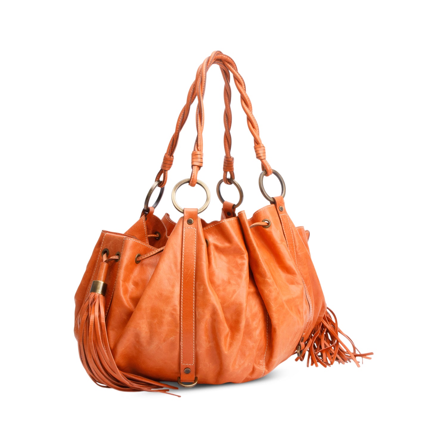 Givenchy Orange Calfskin Leather Tassel Drawstring Medium Pumpkin Hobo Bag w/ Pouch