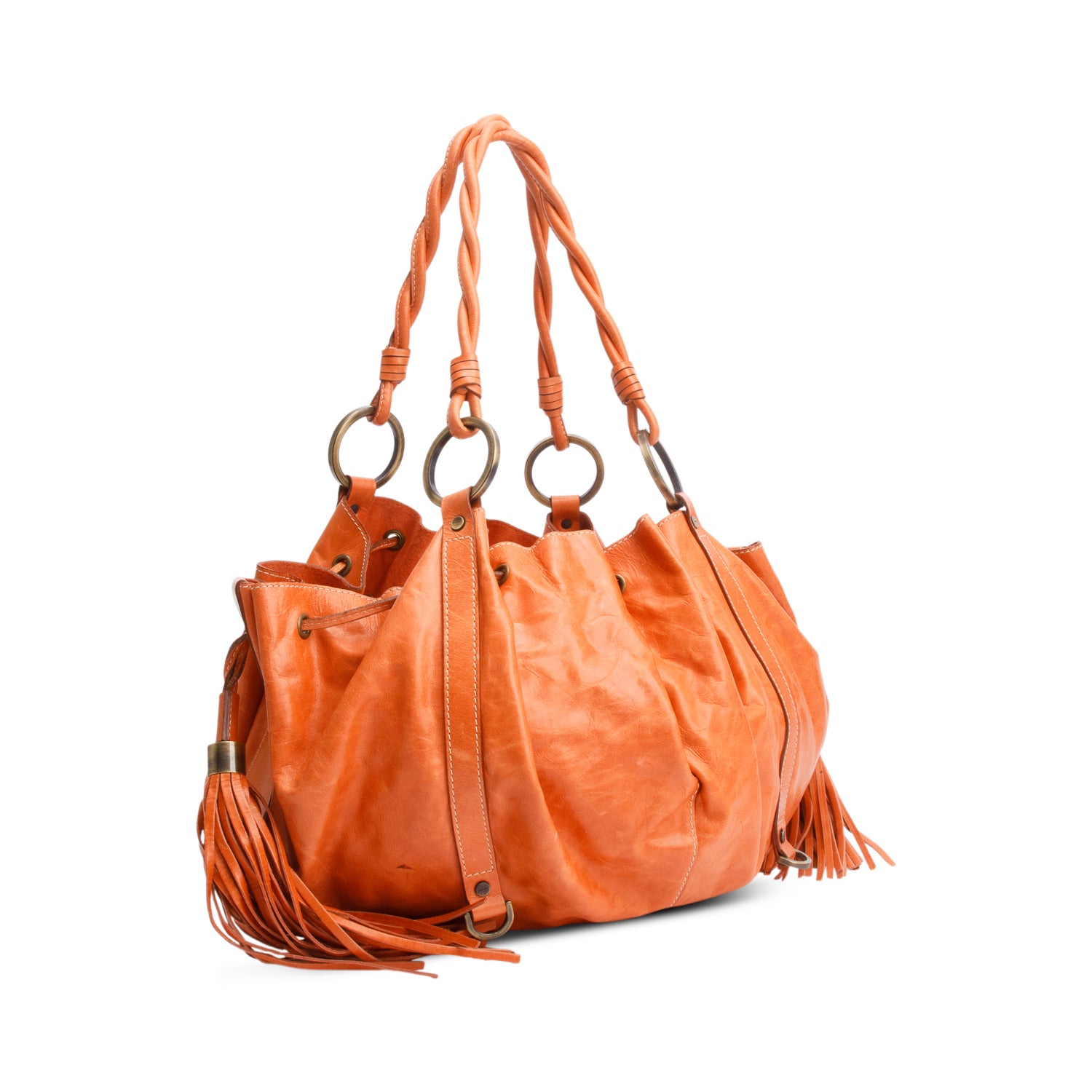 Givenchy Orange Calfskin Leather Tassel Drawstring Medium Pumpkin Hobo Bag w/ Pouch
