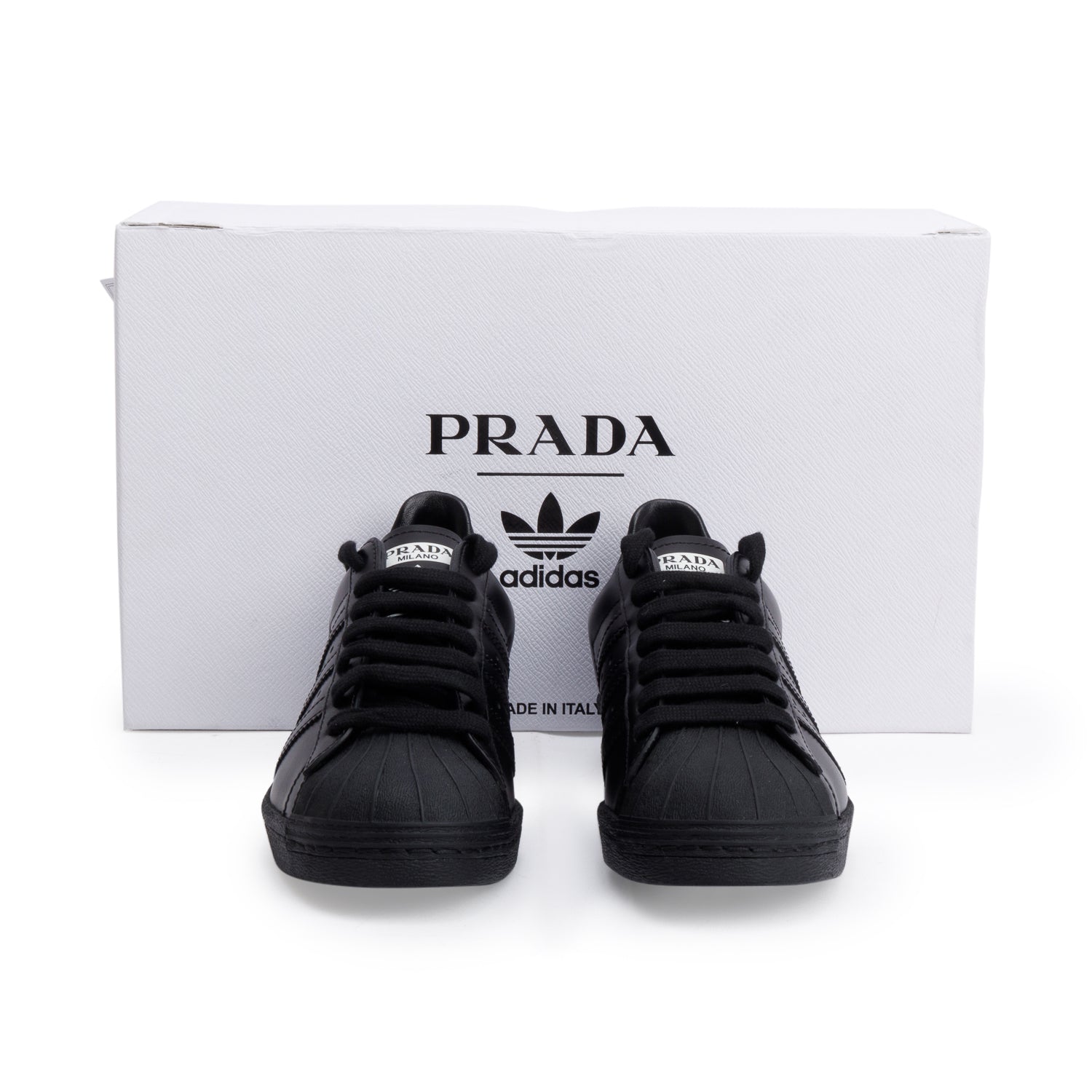 Prada X Adidas Black Leather Superstar Sneakers, Size 36.5 w/ Box