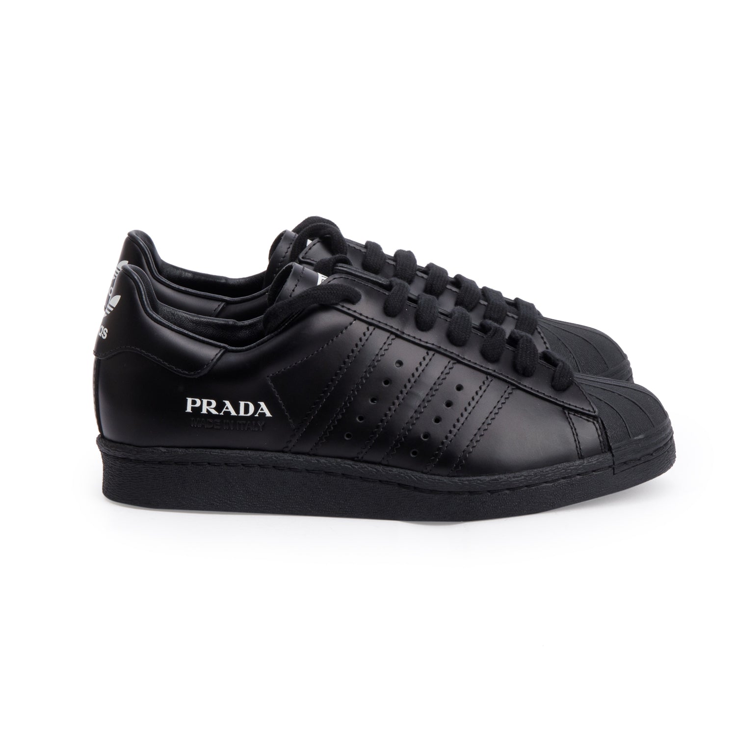 Prada X Adidas Black Leather Superstar Sneakers, Size 36.5 w/ Box