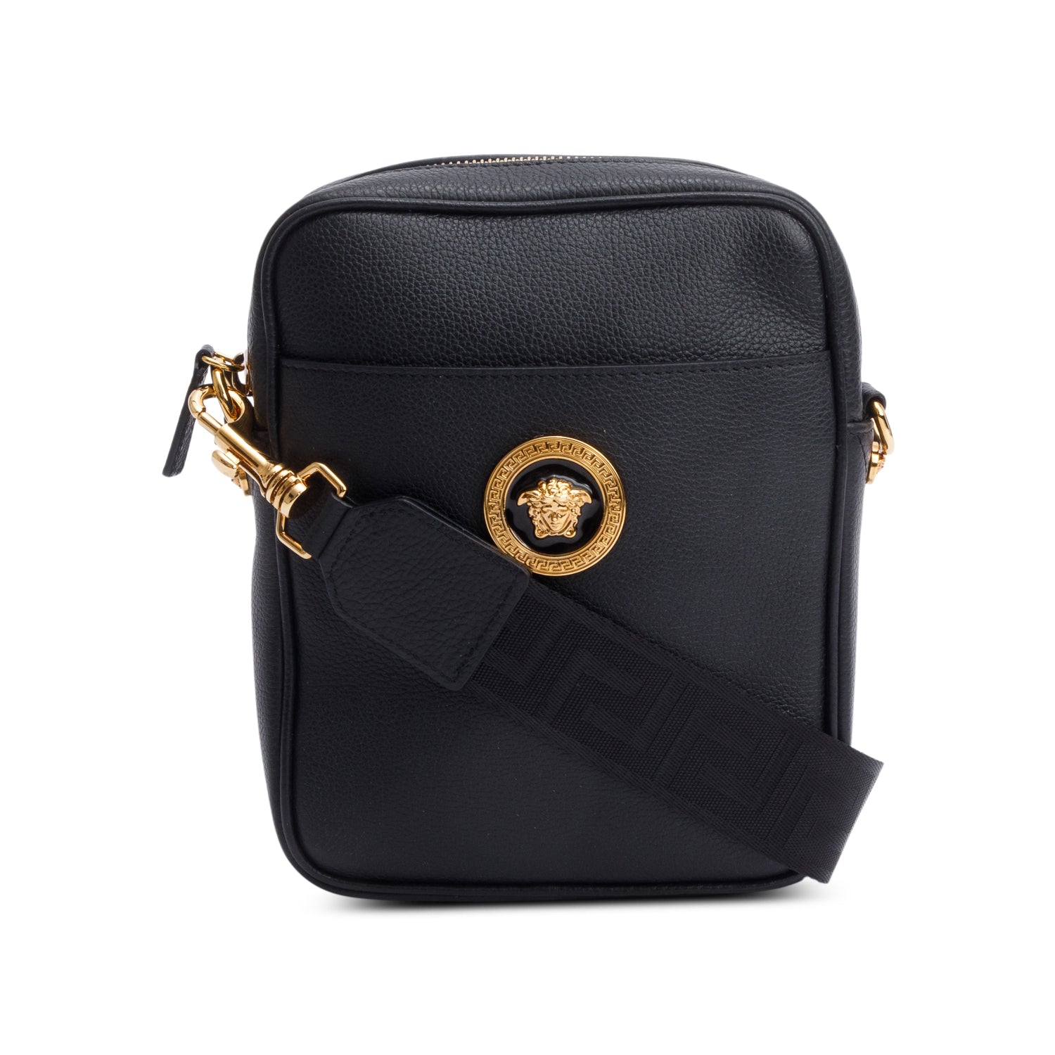 Versace Black Calfskin Leather Medusa Biggie Crossbody Bag