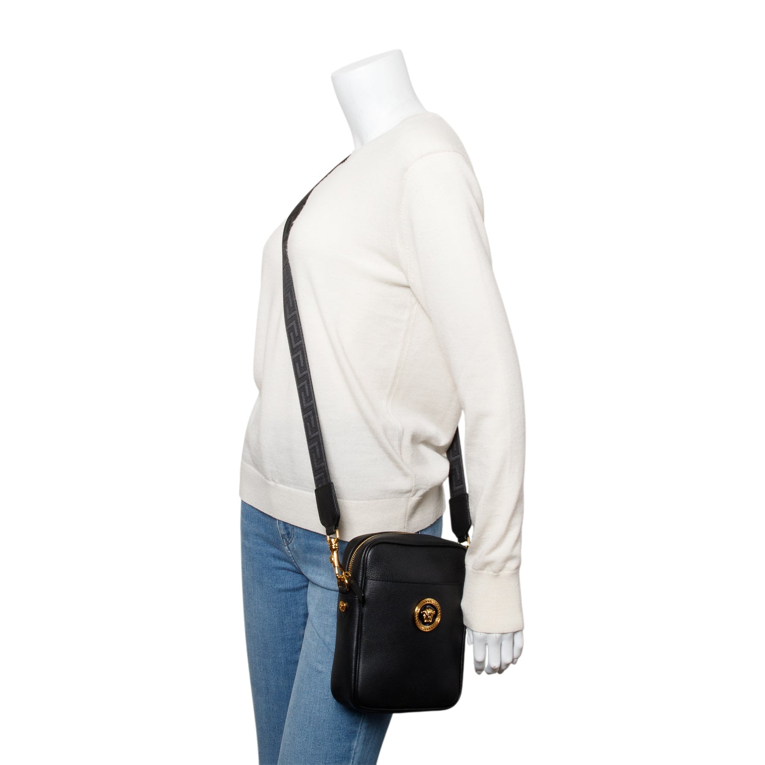 Versace Black Calfskin Leather Medusa Biggie Crossbody Bag