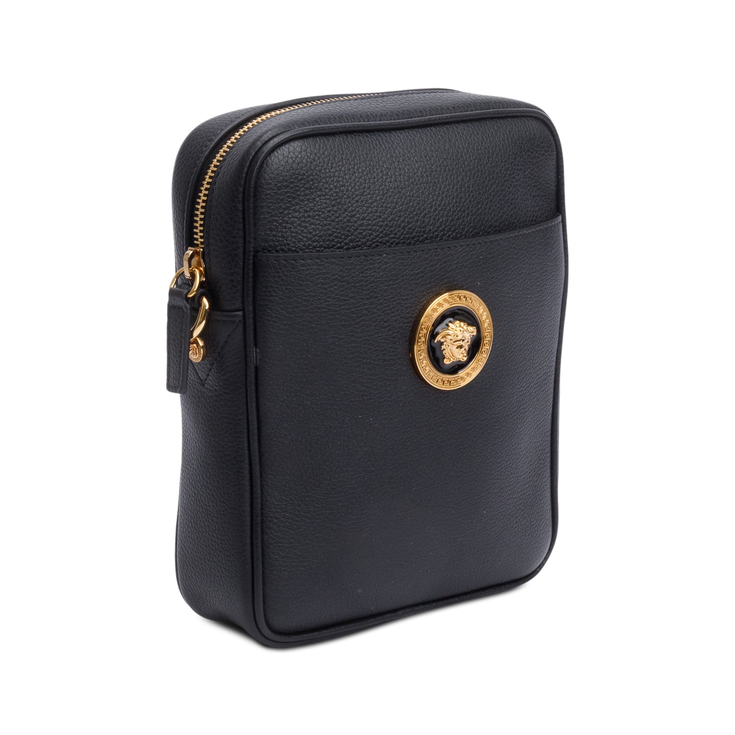 Versace Black Calfskin Leather Medusa Biggie Crossbody Bag