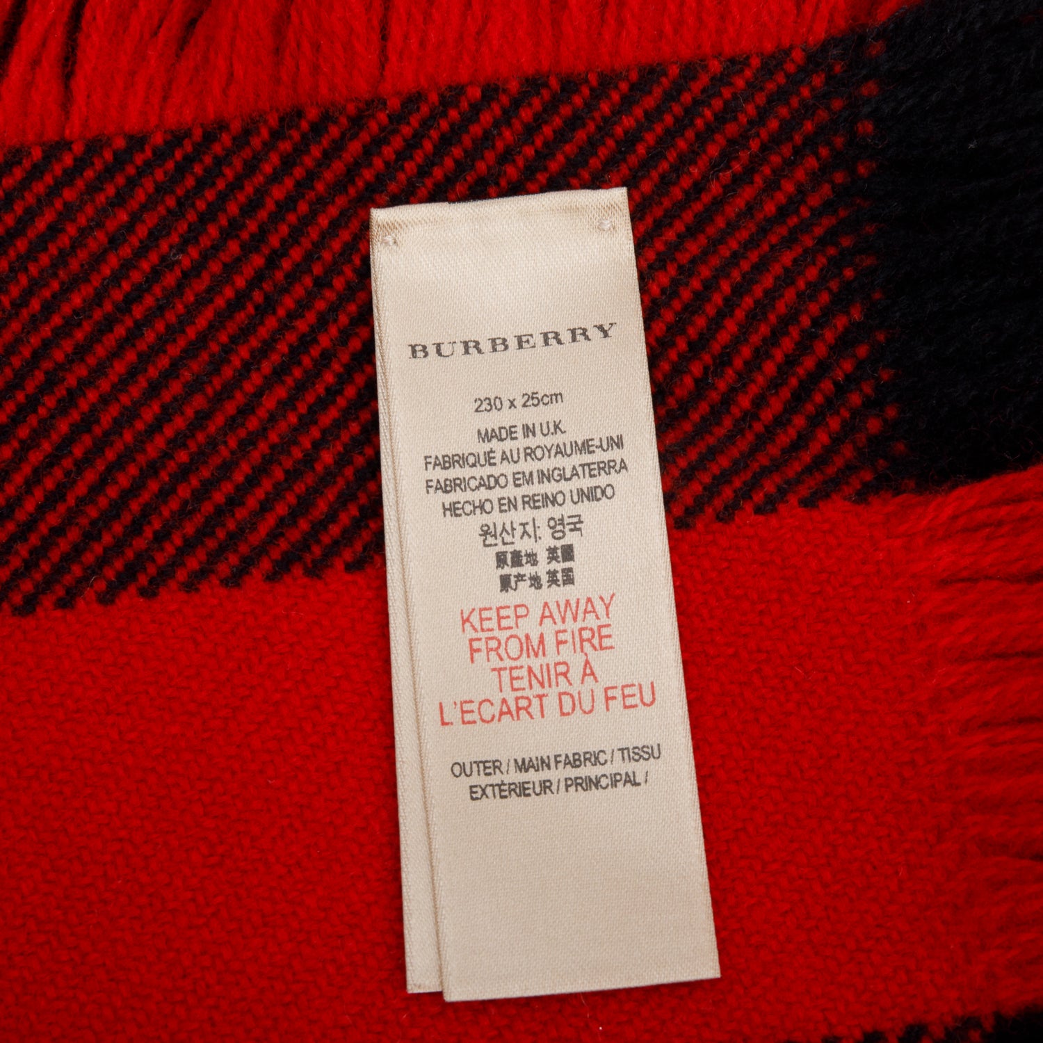 Burberry Red Half Mega Check Fringe Wool Scarf