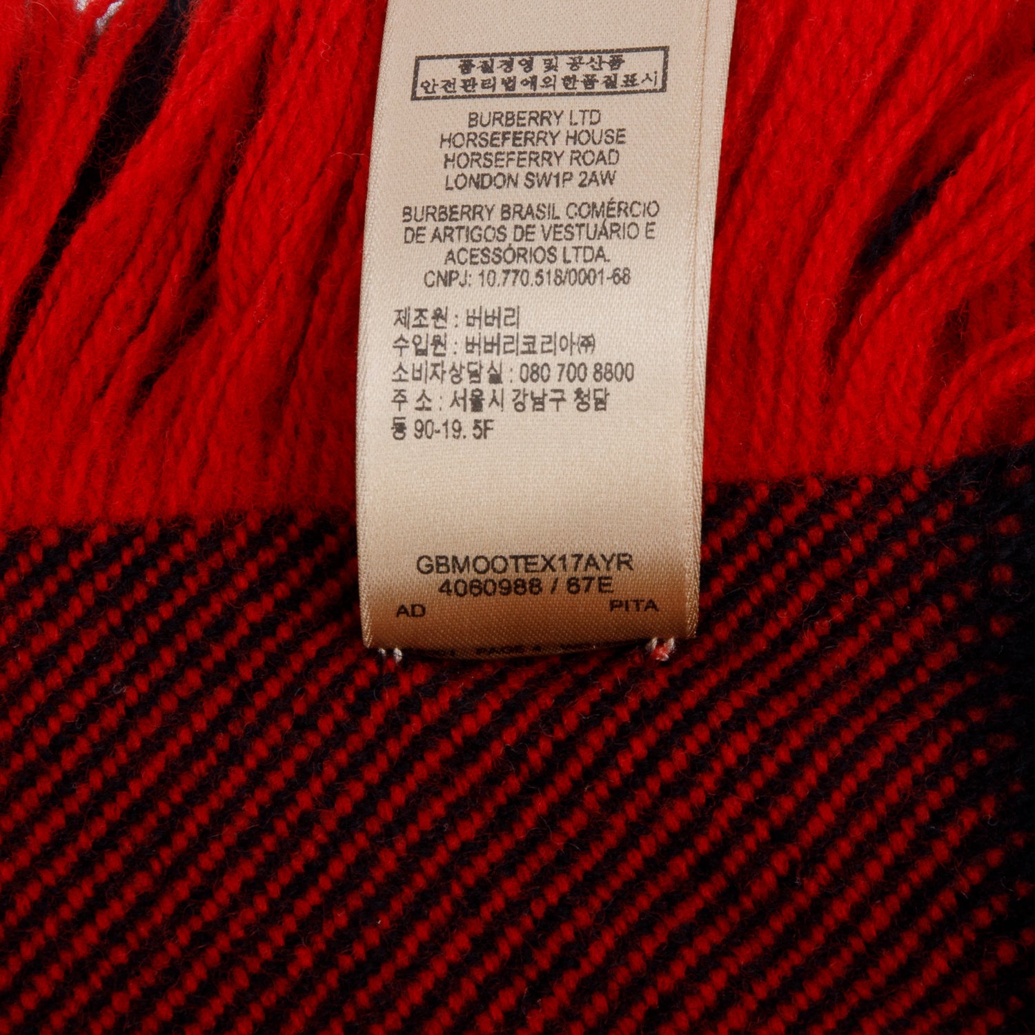Burberry Red Half Mega Check Fringe Wool Scarf