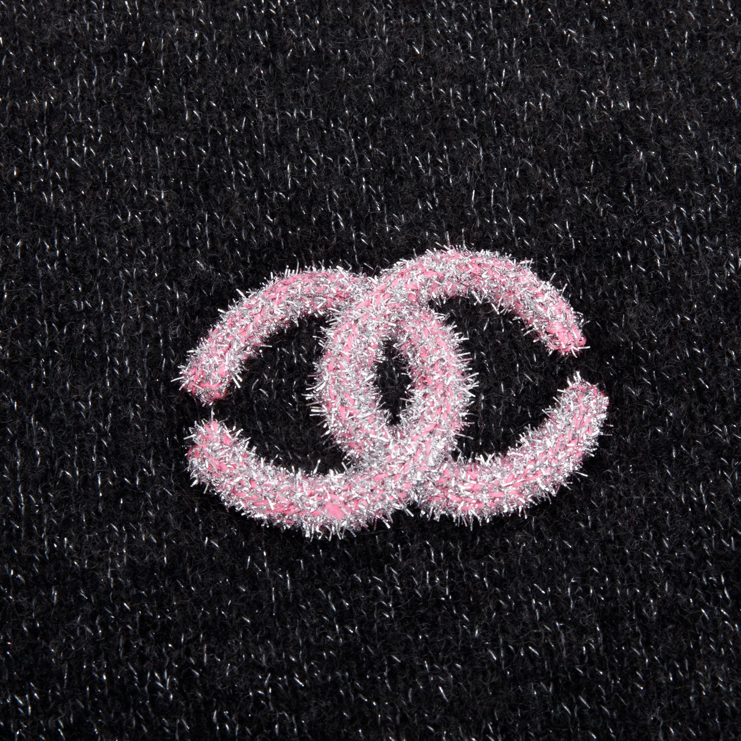 Chanel Black & Pink Glitter CC Cashmere Scarf