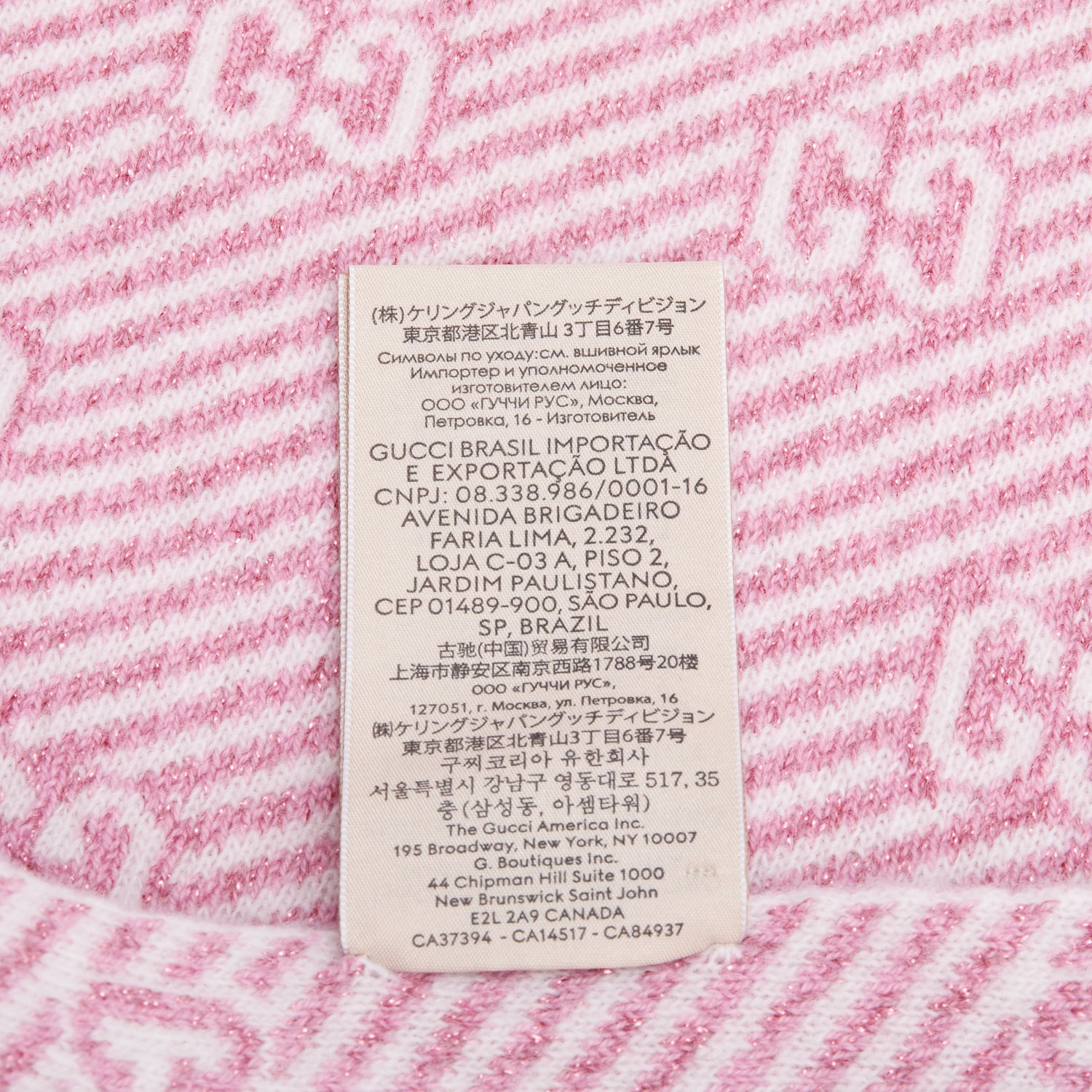 Gucci Pink Diagonal Stripe GG Jacquard Cashmere Wool Scarf