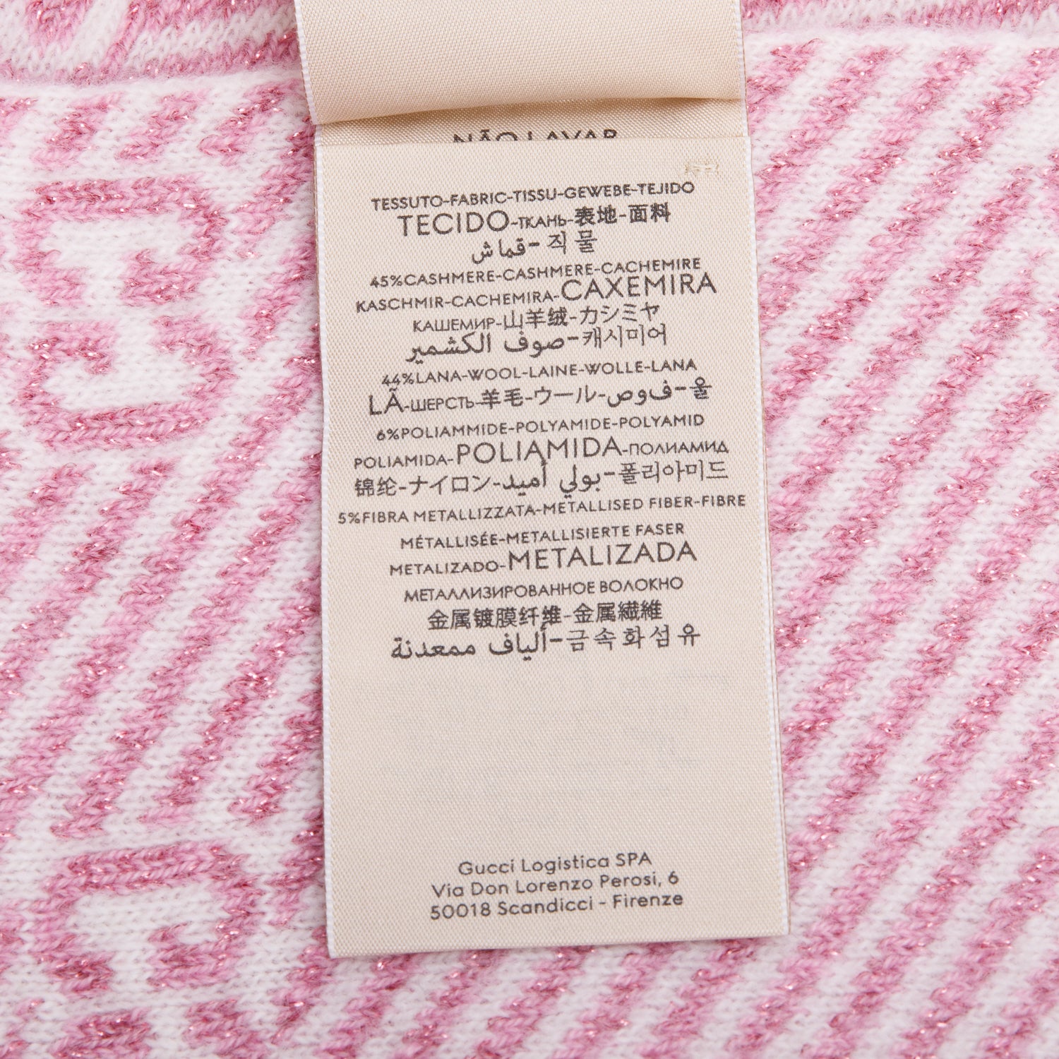 Gucci Pink Diagonal Stripe GG Jacquard Cashmere Wool Scarf