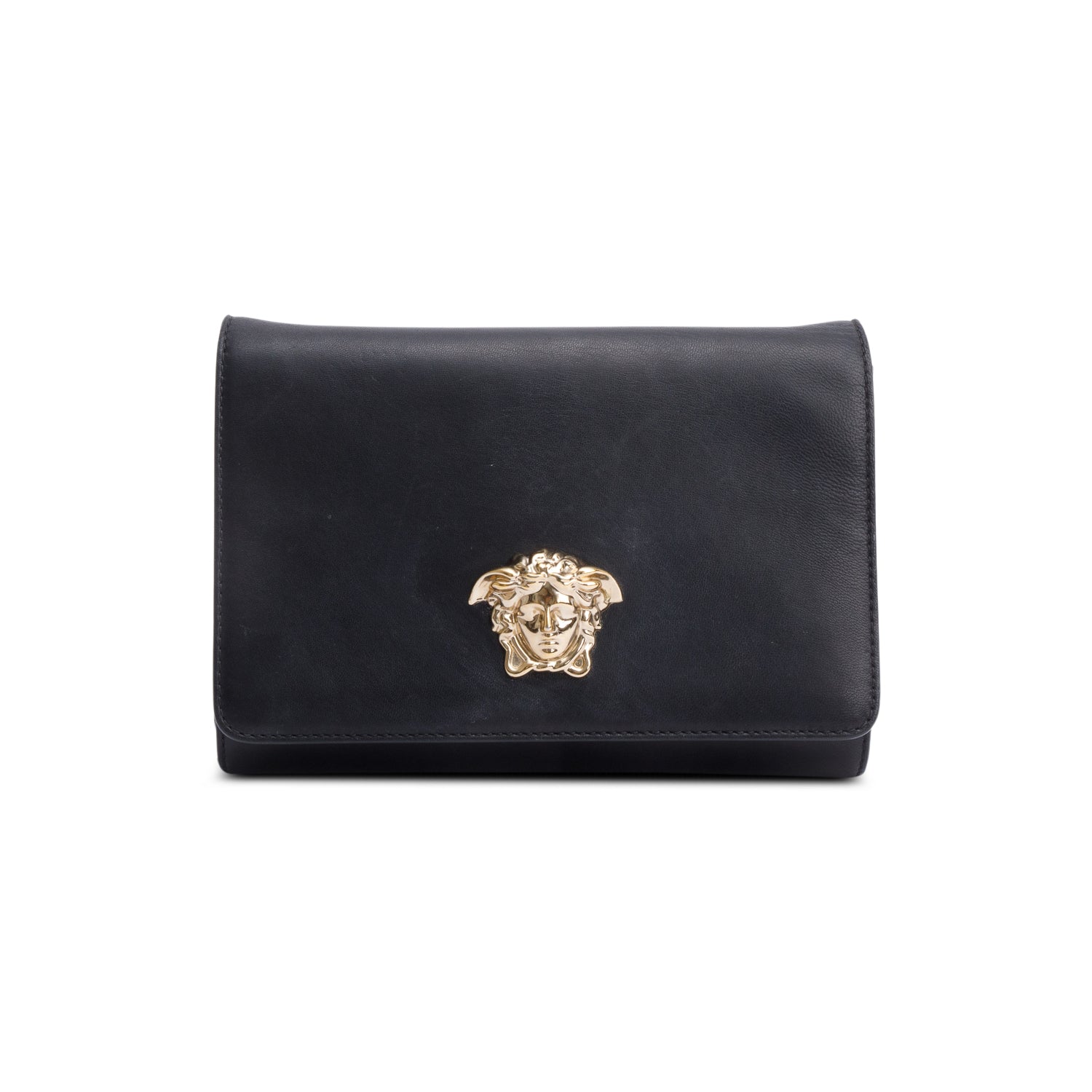 Versace Black Leather La Medusa Chain Clutch Bag w/ Authentcity Card