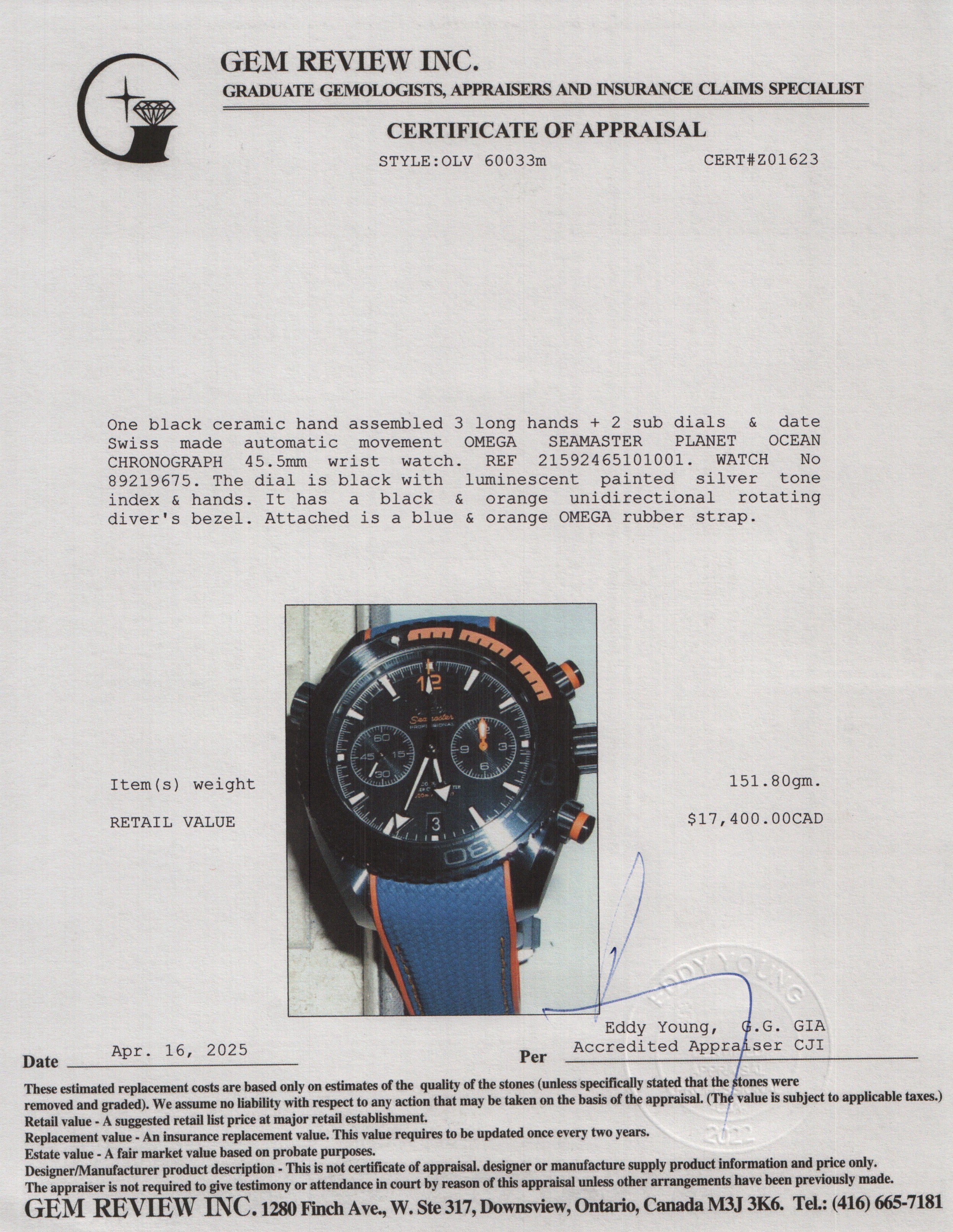 Omega Deep Black Seamaster Planet Ocean 600M Co-Axial Master Chronometer Chronograph 45.5MM Automatic Watch w/ Box, Papers & Extra Strap