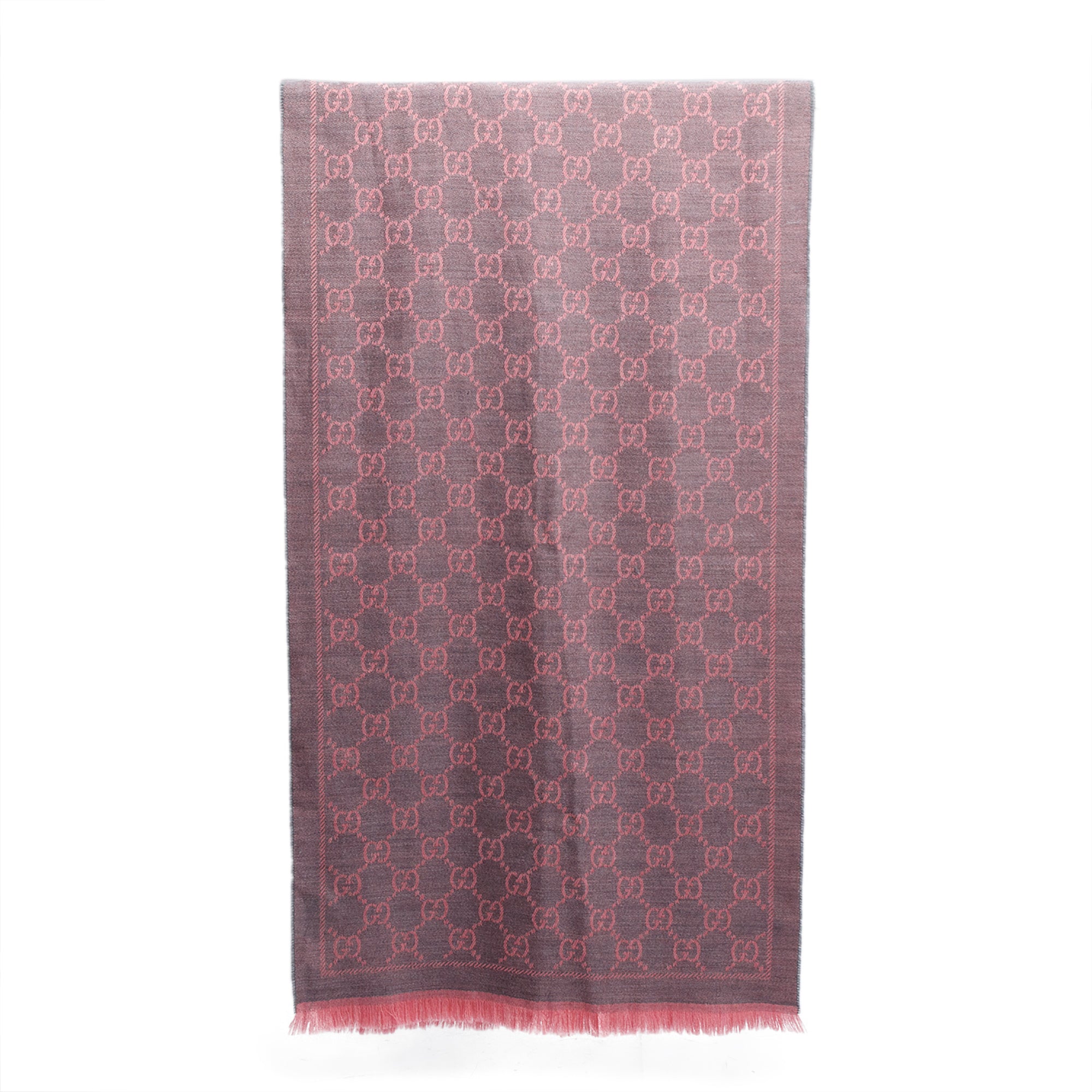 Gucci Pink/Grey GG Jacquard Wool Silk Scarf