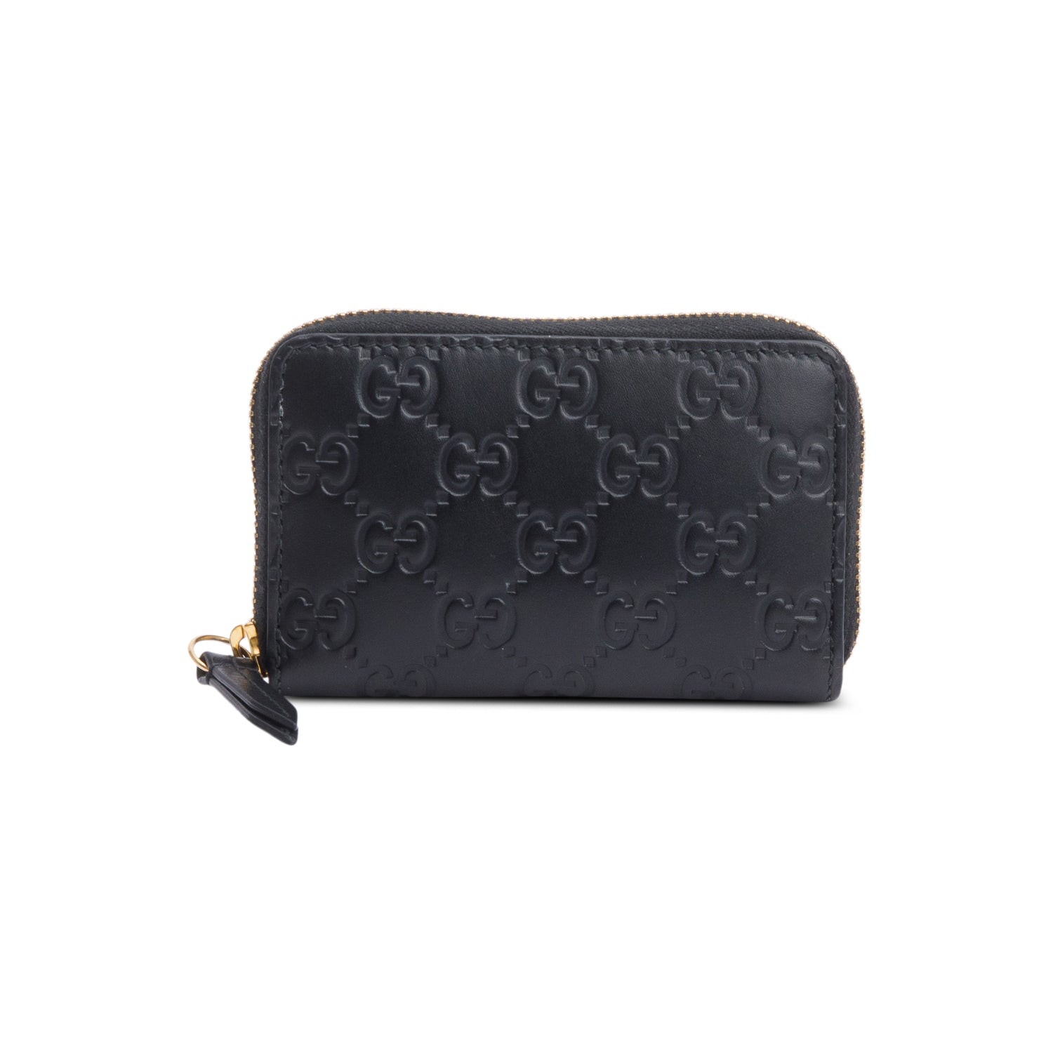 Gucci Black Guccissima Leather Zip Around Card Case w/ Box