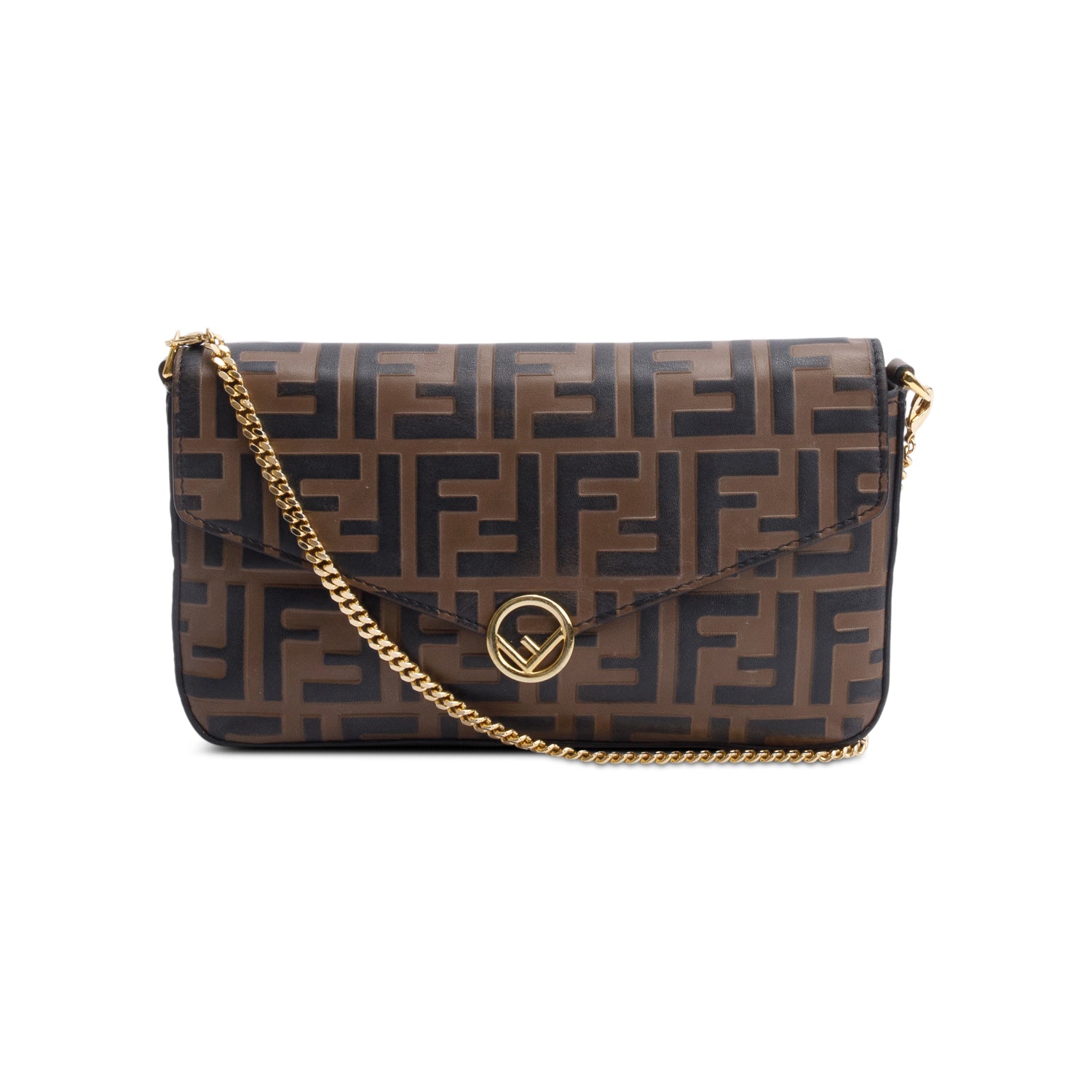 Fendi Brown FF Embossed Leather F is Fendi Envelope Wallet on Chain w/ Insert