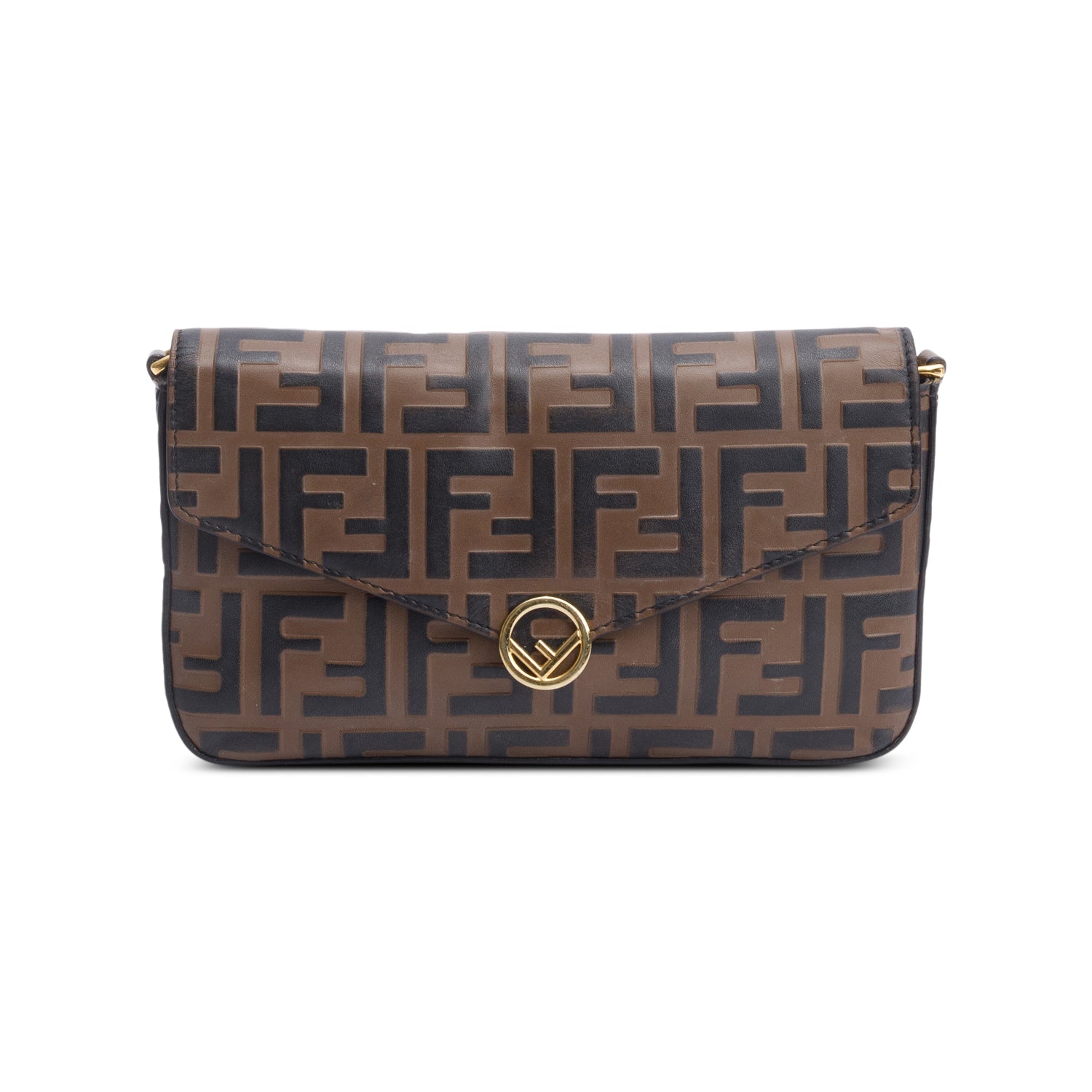 Fendi Brown FF Embossed Leather F is Fendi Envelope Wallet on Chain w/ Insert