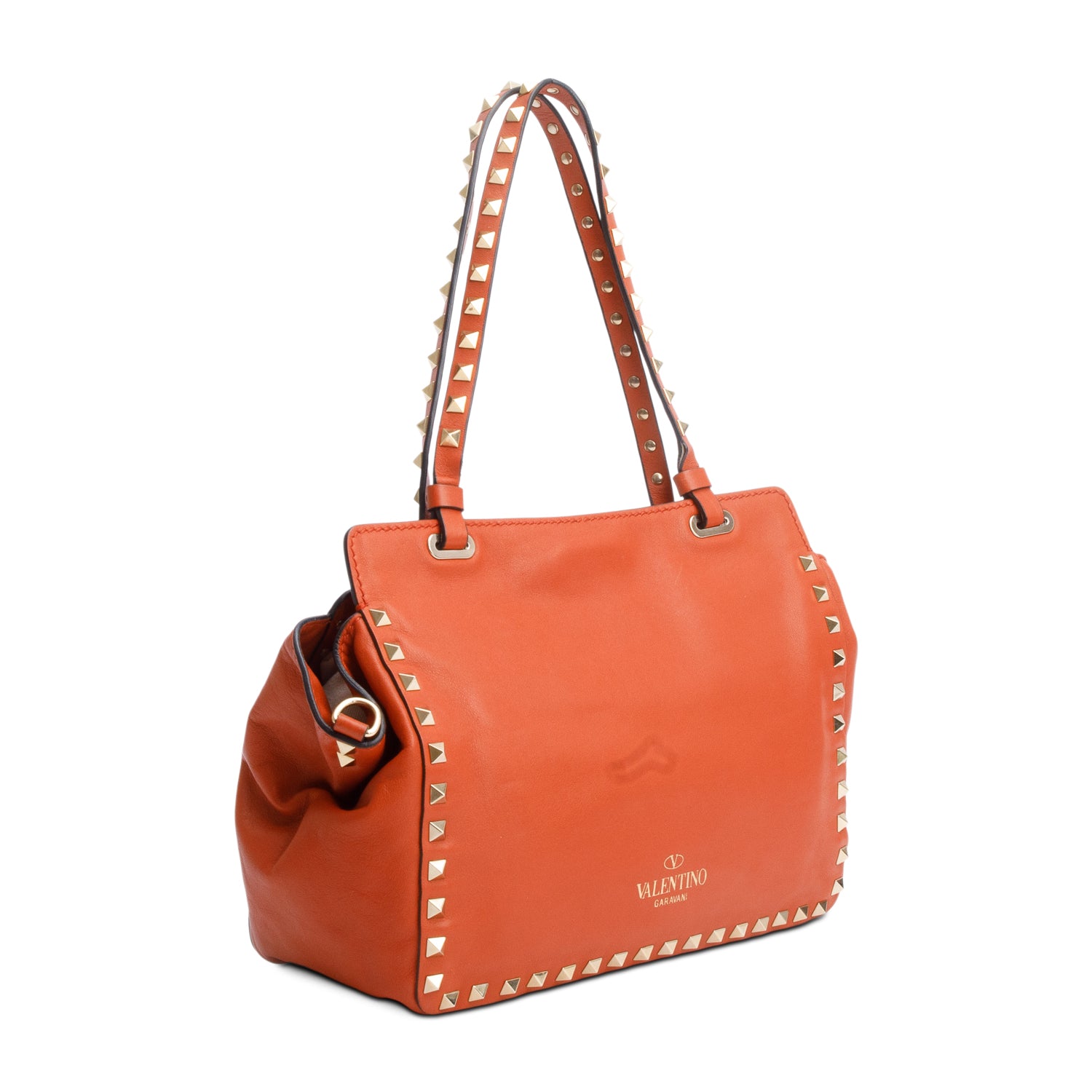 Valentino Coral Calfskin Leather Small Rockstud Tote Bag w/ Strap