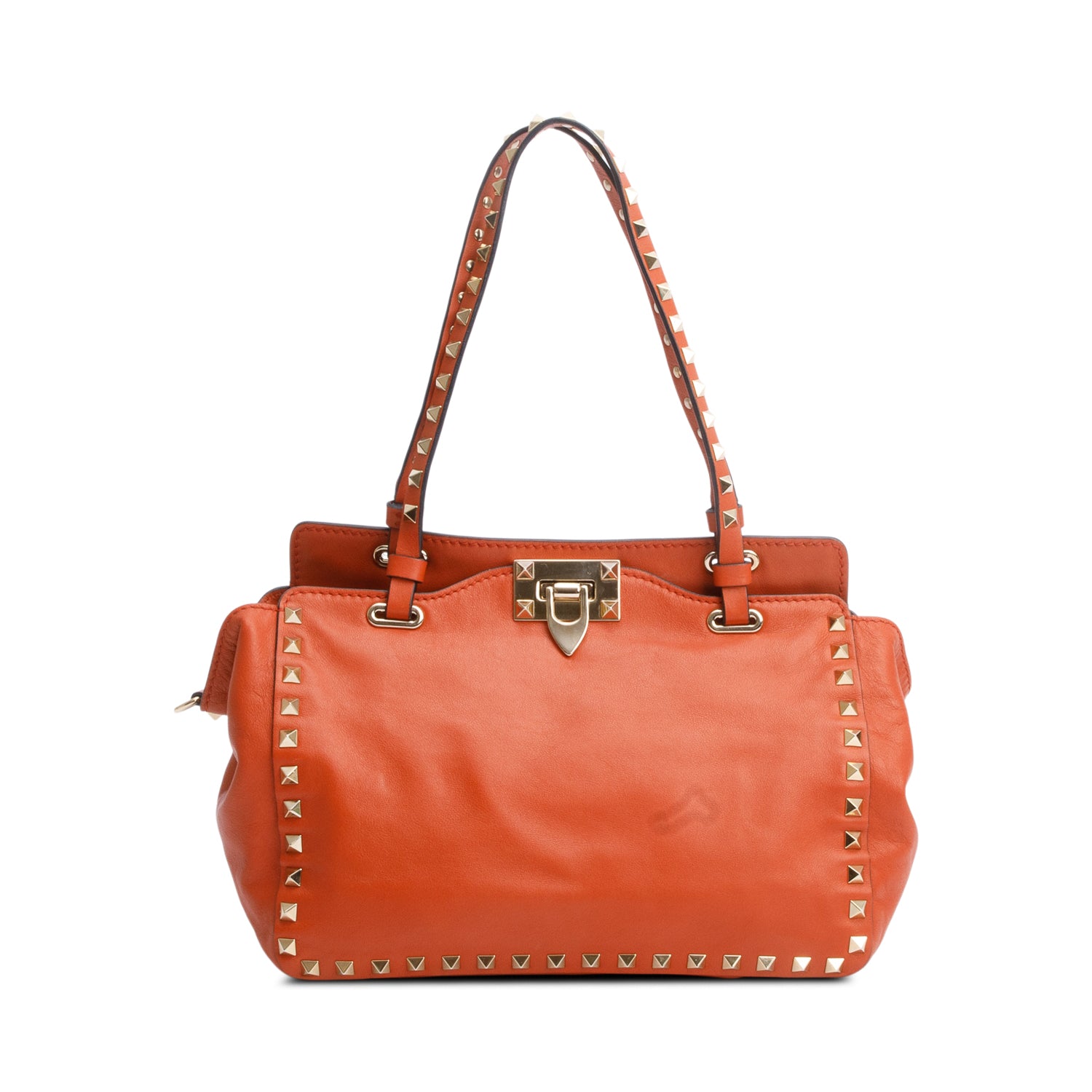 Valentino Coral Calfskin Leather Small Rockstud Tote Bag w/ Strap