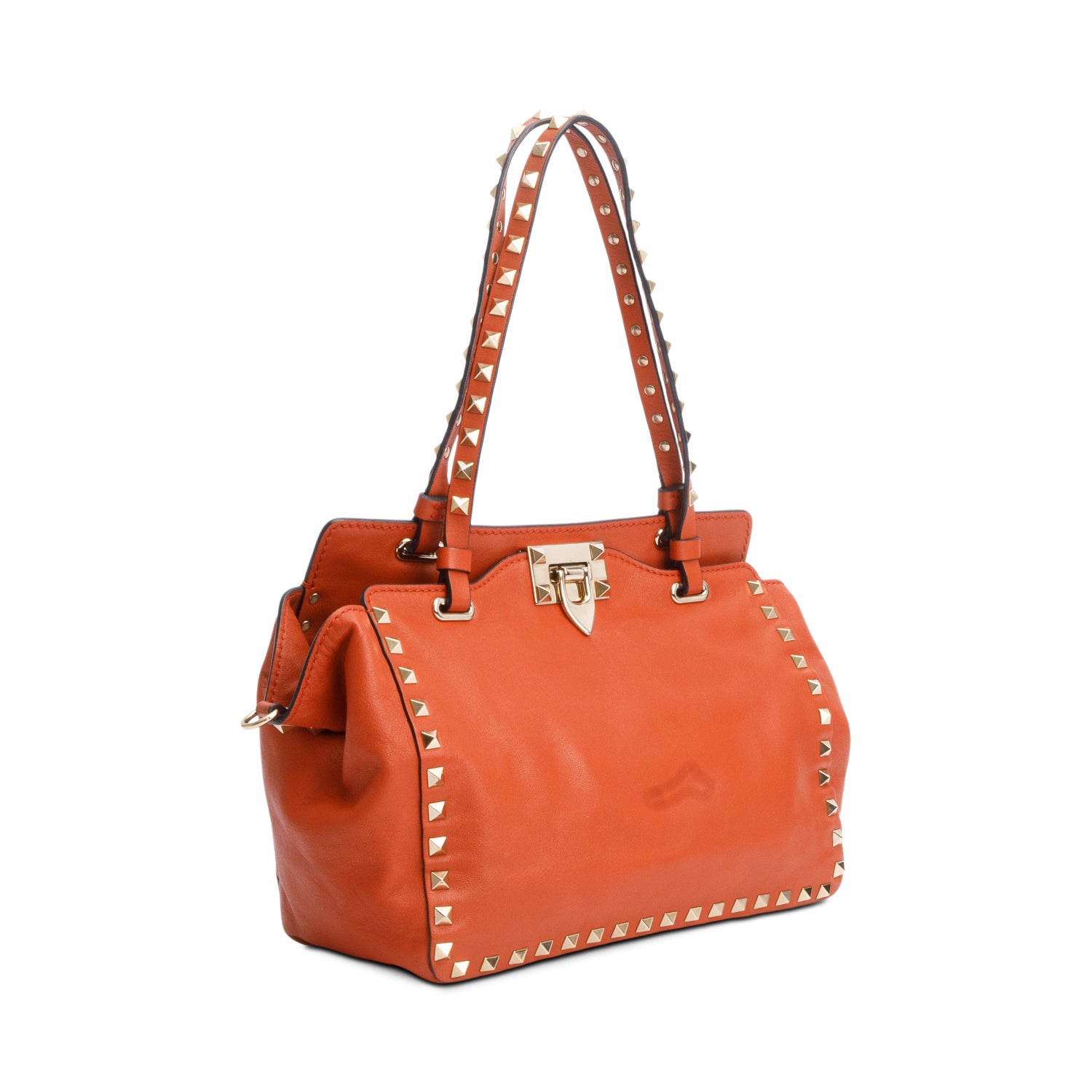 Valentino Coral Calfskin Leather Small Rockstud Tote Bag w/ Strap