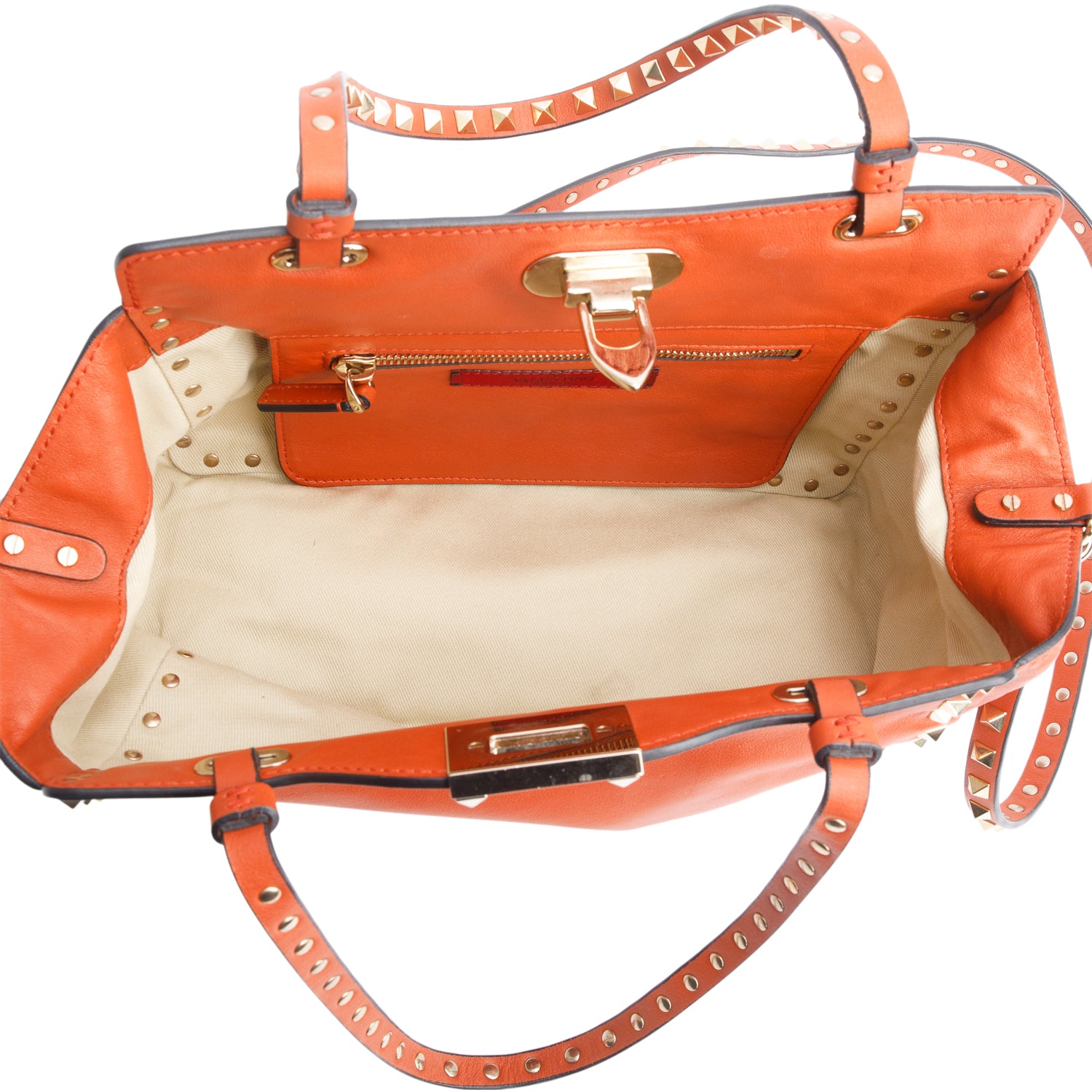 Valentino Coral Calfskin Leather Small Rockstud Tote Bag w/ Strap