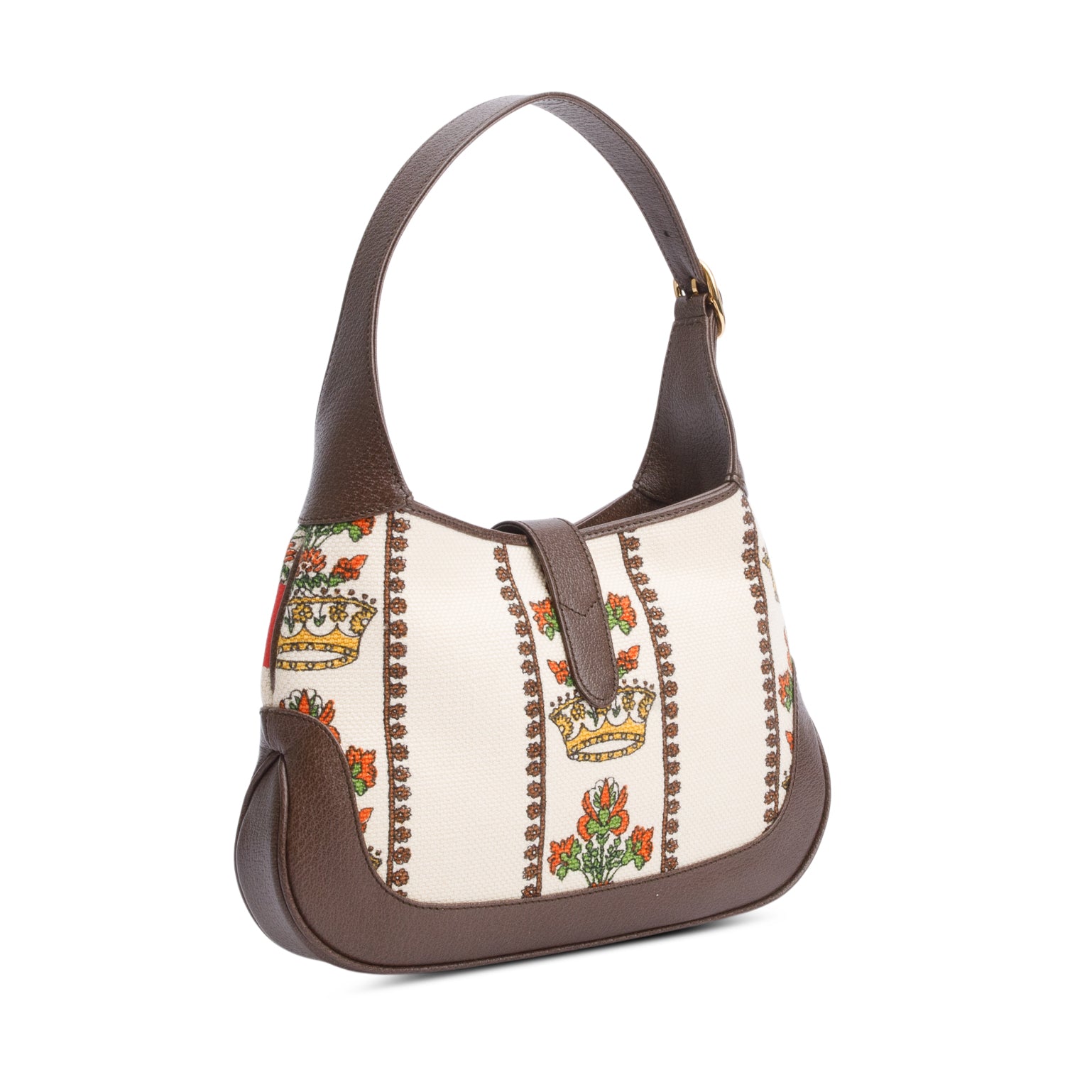 Gucci Neutral & Multicolor Music Is Mine Canvas Brown Leather Trim Small Jackie 1961 Shoulder Bag w/ Strap