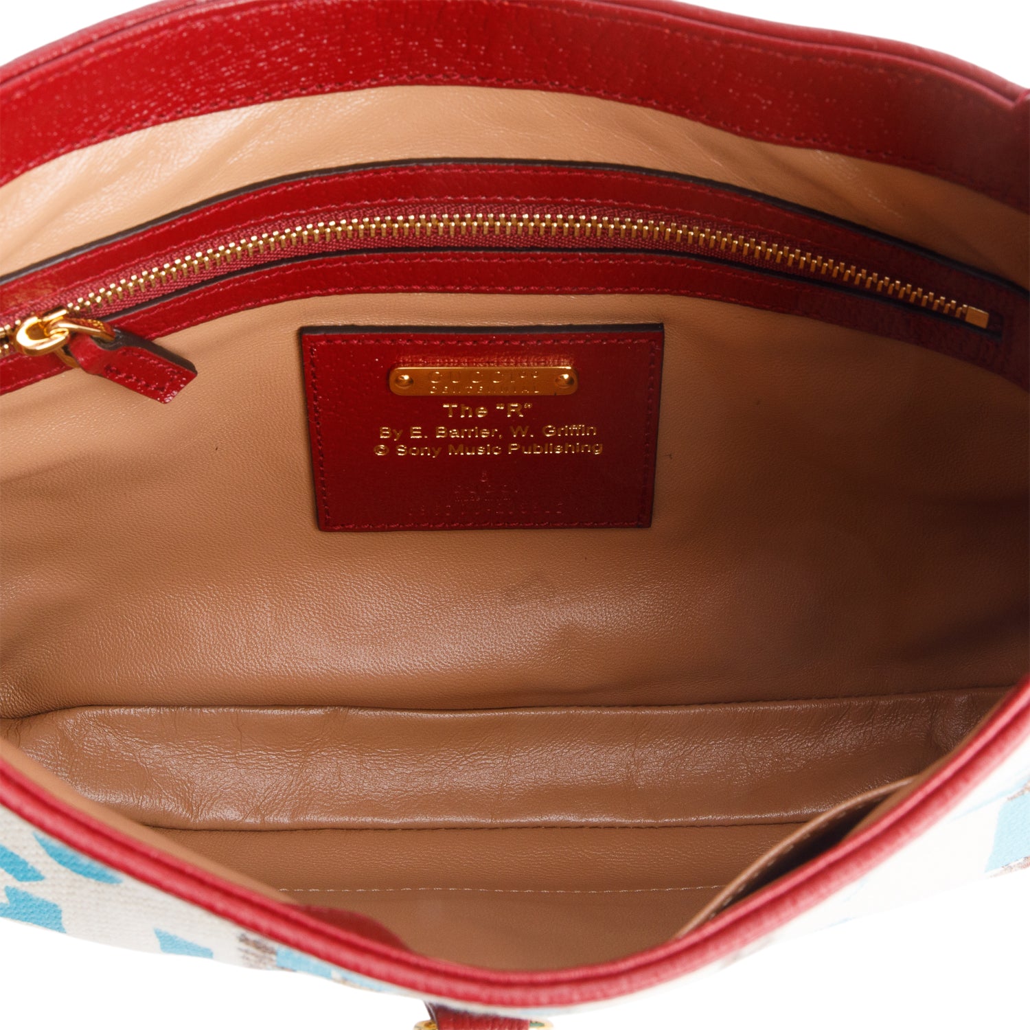 Gucci Neutral & Multicolor Music Is Mine Canvas Red Leather Trim Small Jackie 1961 Shoulder Bag w/ Strap