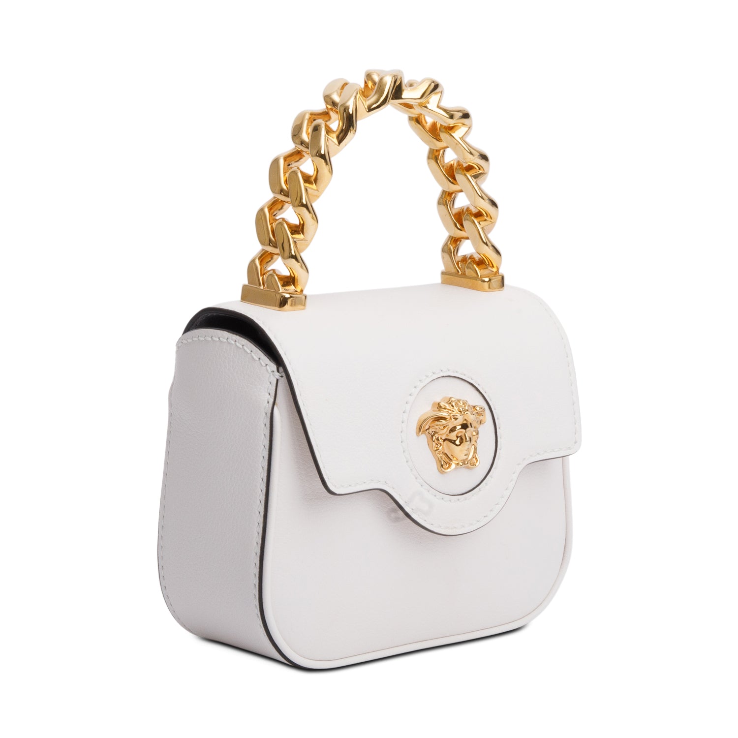 Versace White Calfskin Leather La Medusa Mini Handle Bag w/ Strap