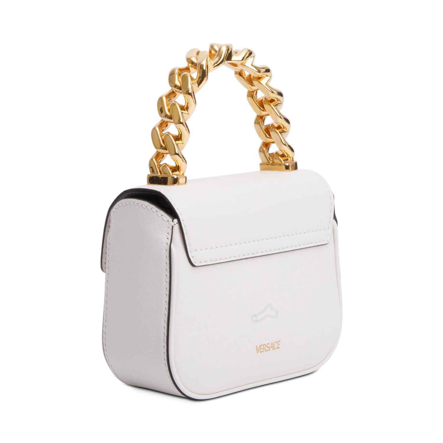 Versace White Calfskin Leather La Medusa Mini Handle Bag w/ Strap