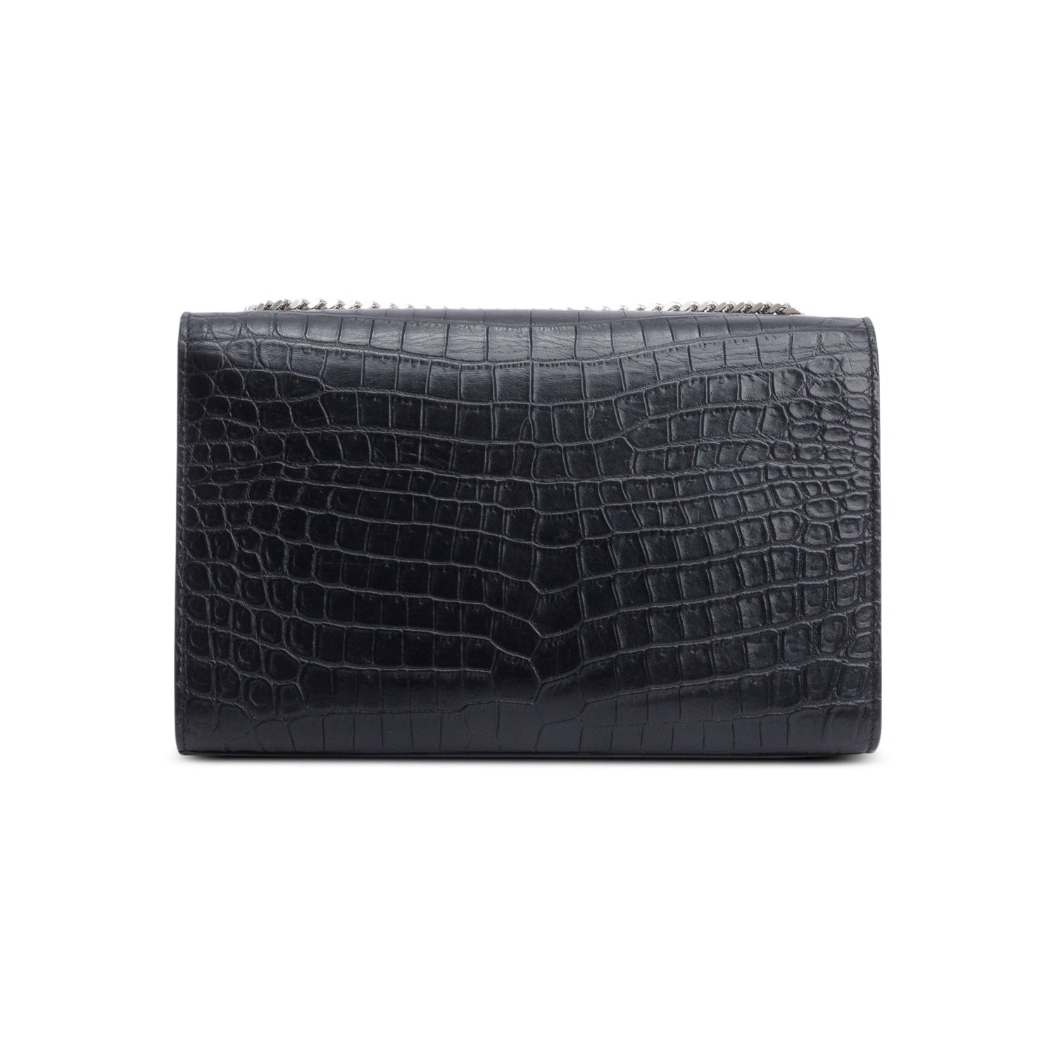 Saint Laurent Black Crocodile-Embossed Leather Medium Classic Monogram Kate Tassel Chain Bag