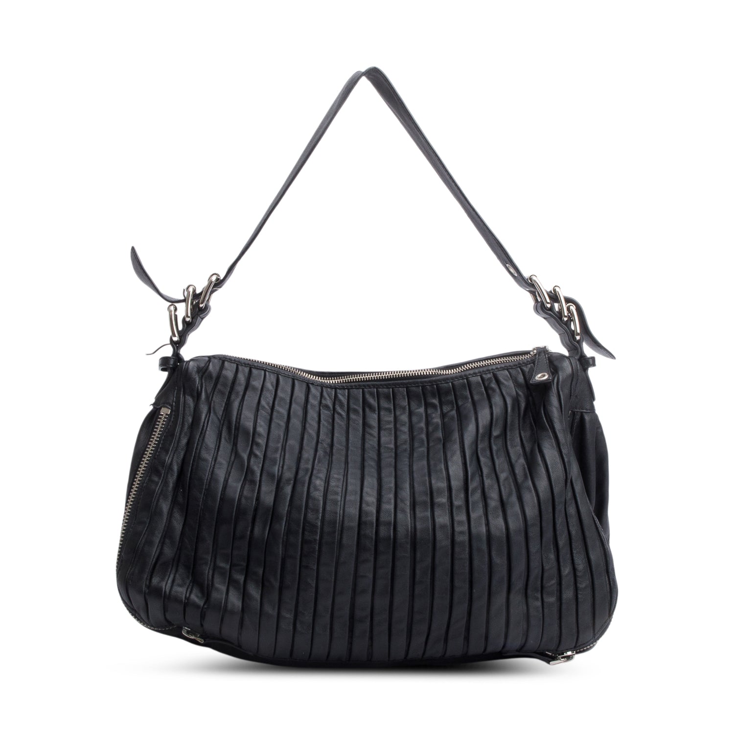 Miu Miu Black Nappa Leather Pleated Hobo Bag