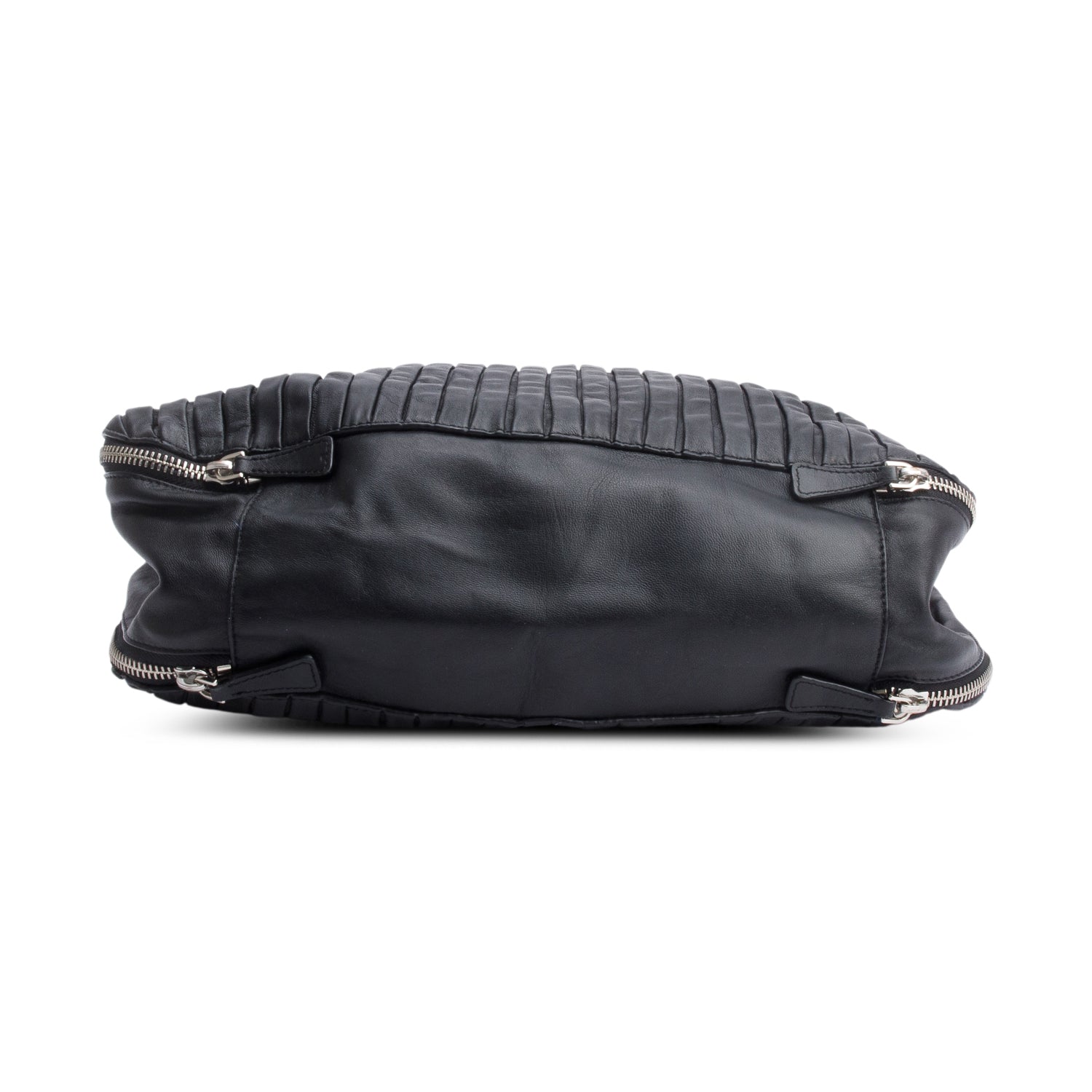 Miu Miu Black Nappa Leather Pleated Hobo Bag