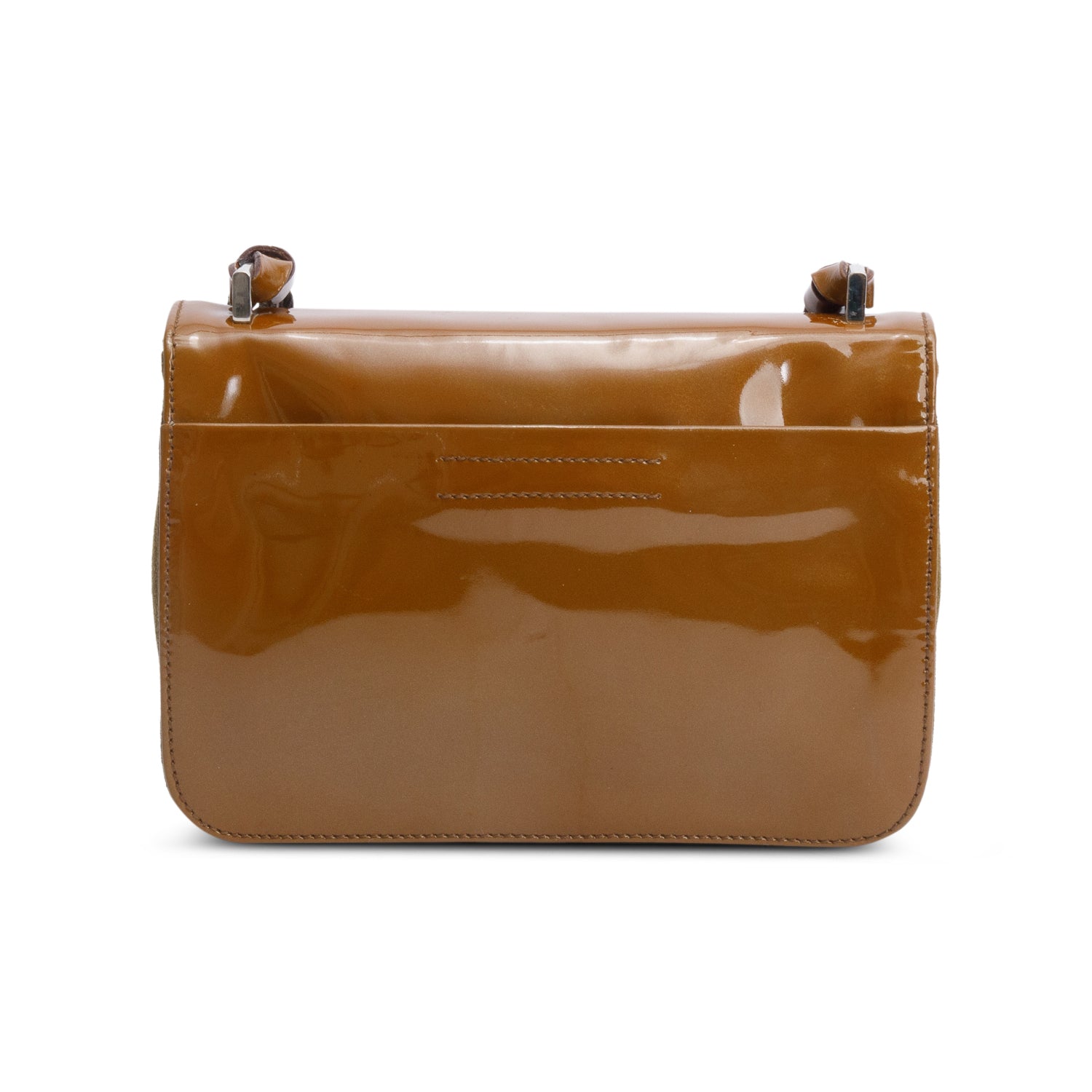 Prada Brown Brown Patent Leather Green Python and Suede Trimmed Mini Shoulder Bag