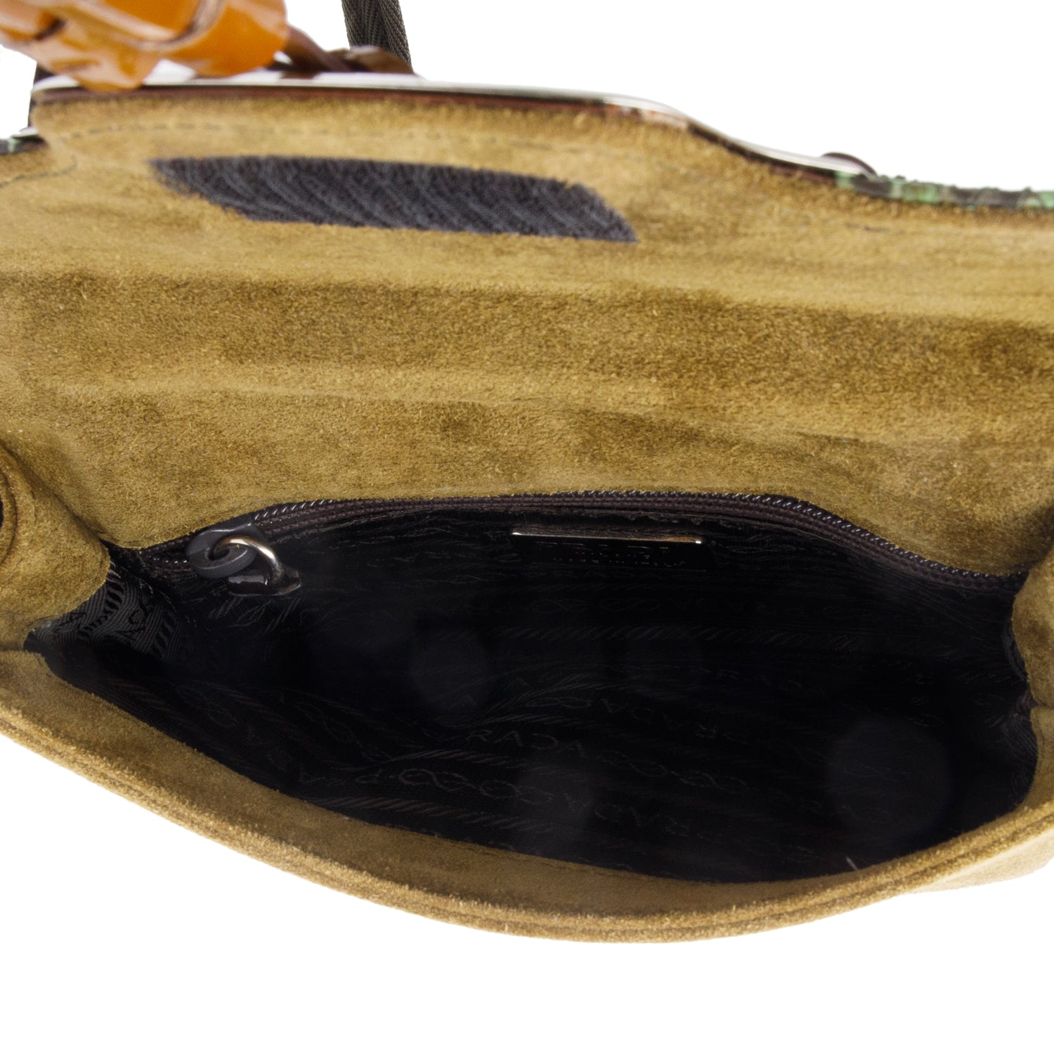 Prada Brown Brown Patent Leather Green Python and Suede Trimmed Mini Shoulder Bag