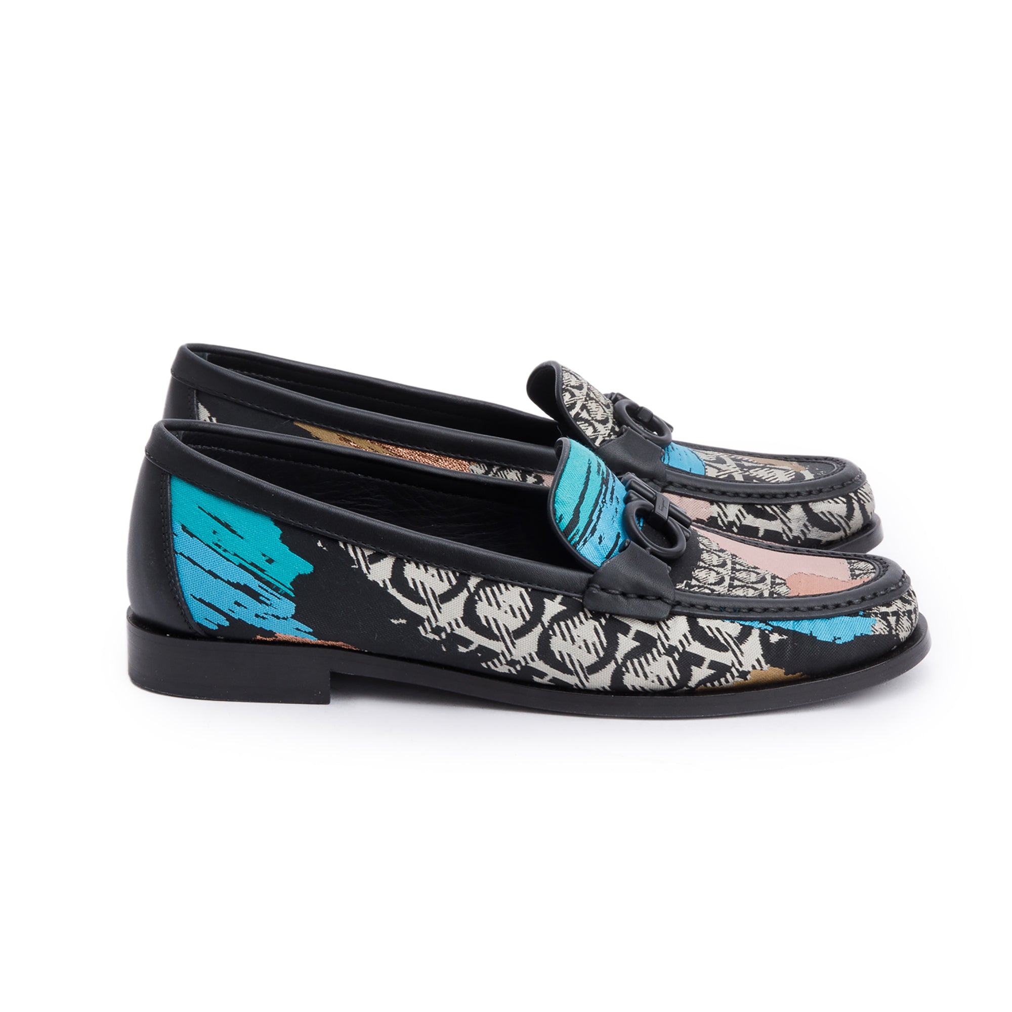 Salvatore Ferragamo Black Multicolor Rolo Gancini Logo Print Loafers, Size 6.5