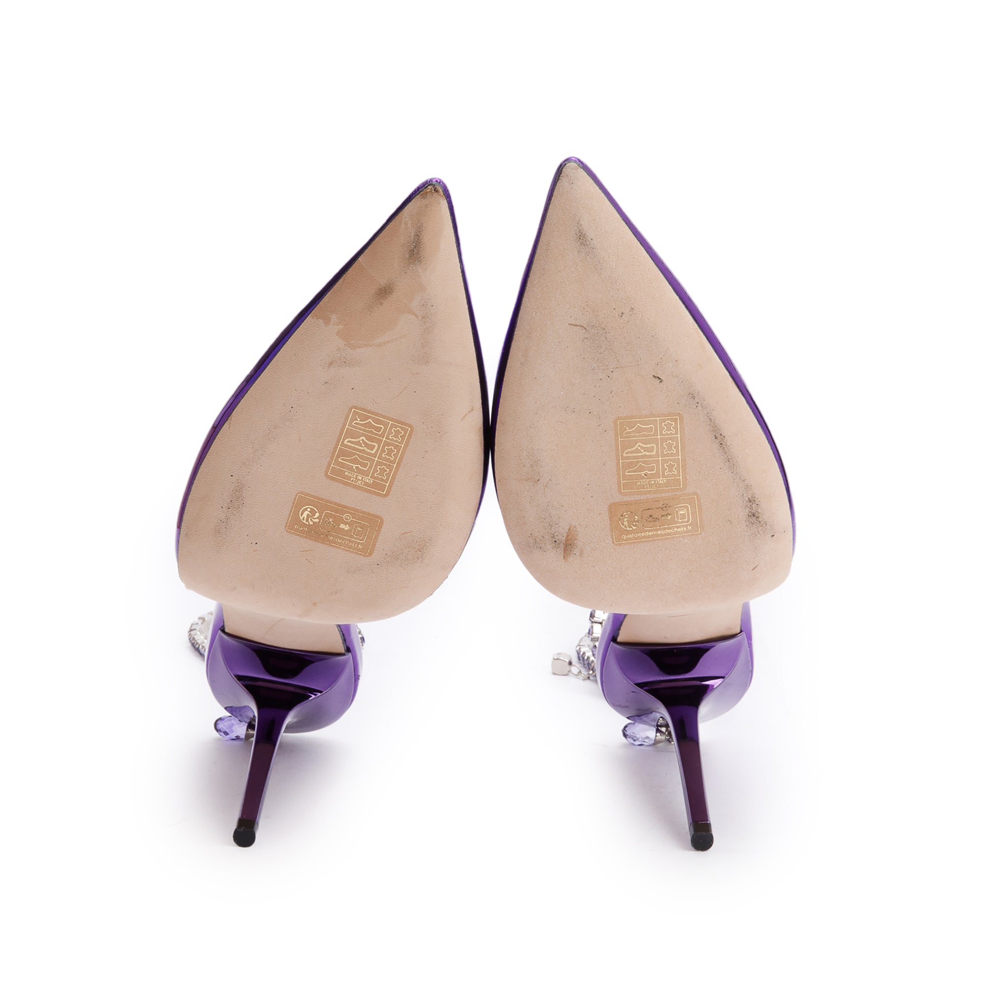 Jimmy Choo Purple Patent Leather Crystal Saede 100mm Slingback Pumps, Size 41