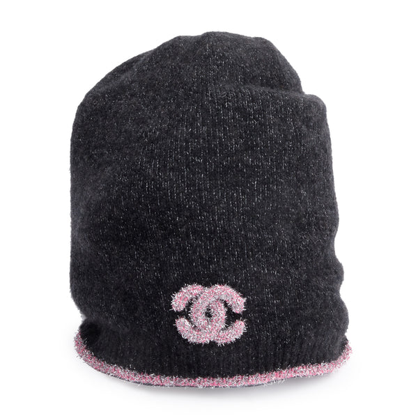 Chanel Black/Pink Glitter Cashmere CC Logo Beanie – OLIVER'S