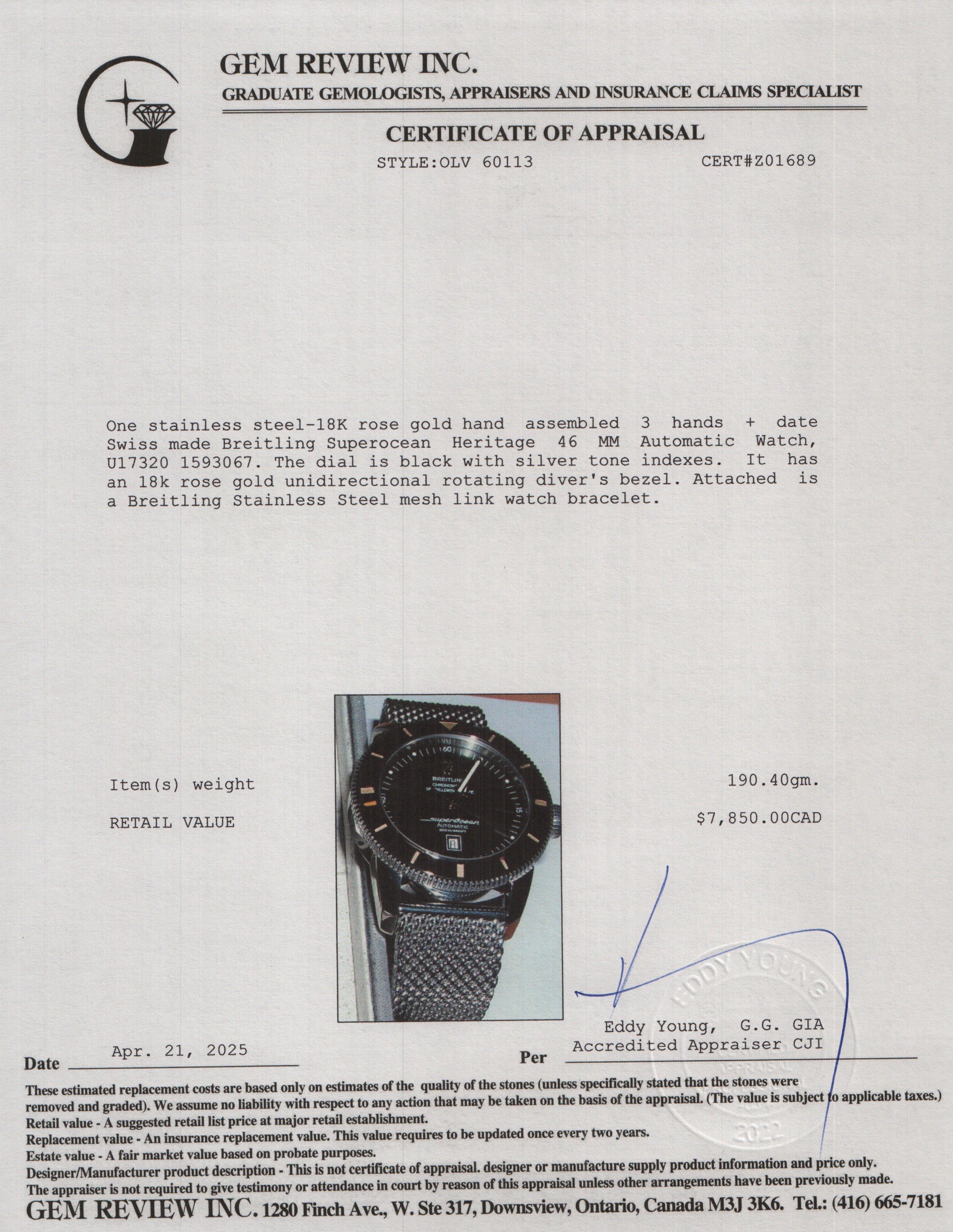 Breitling Stainless Steel & 18k Rose Gold Superocean Heritage 46 MM Automatic Watch Black Dial U17320