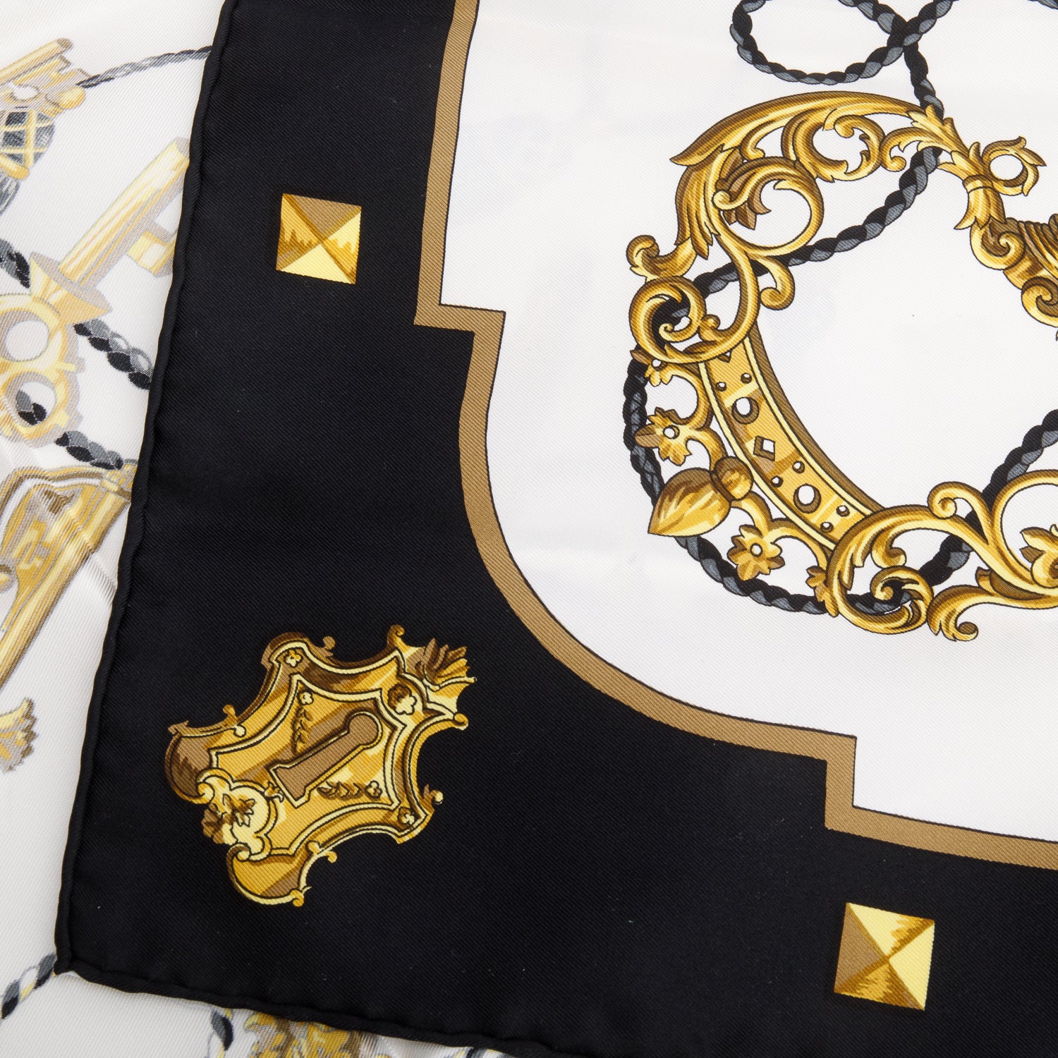 Hermes Black/Multicolor 'Les Cles' Silk Scarf 90