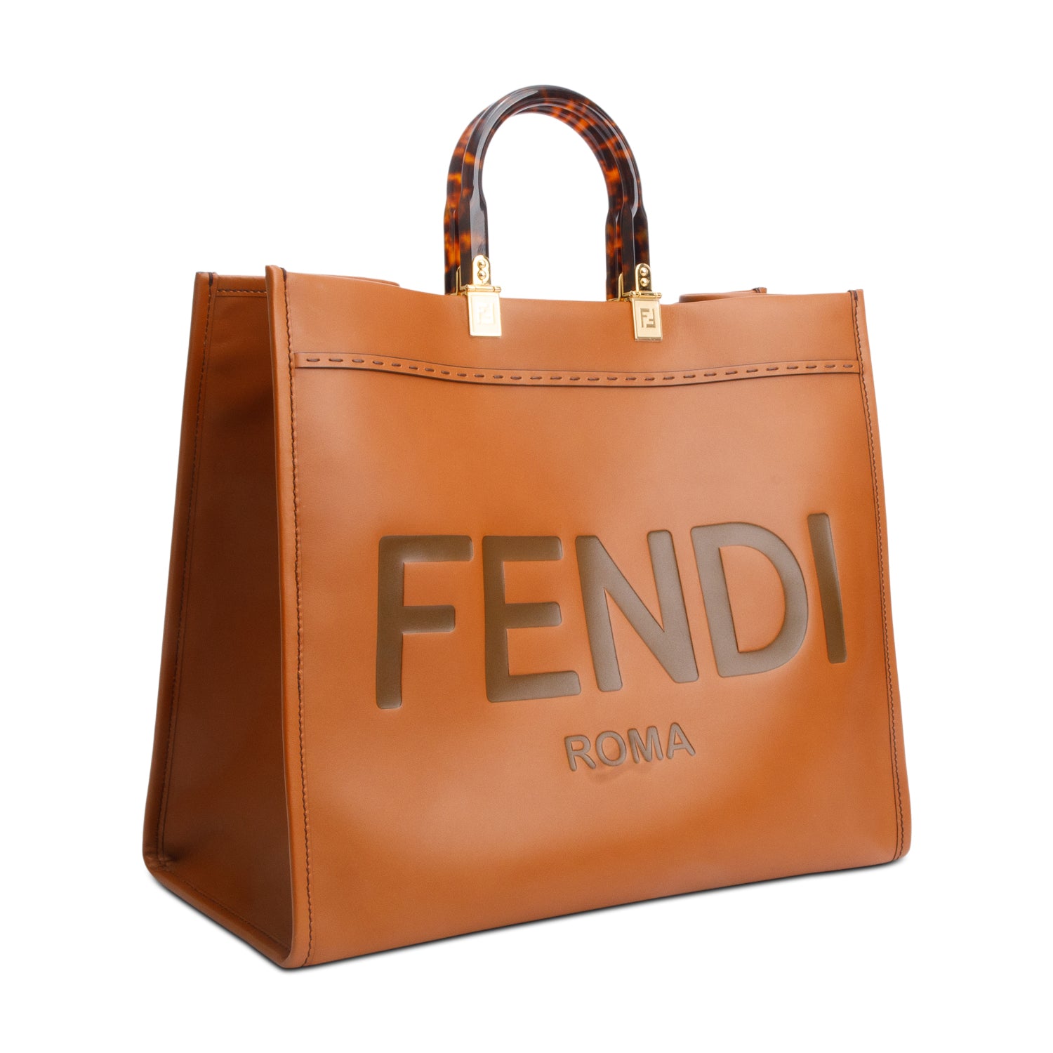 Fendi Brown Calfskin Leather Large Sunshine Tote Bag