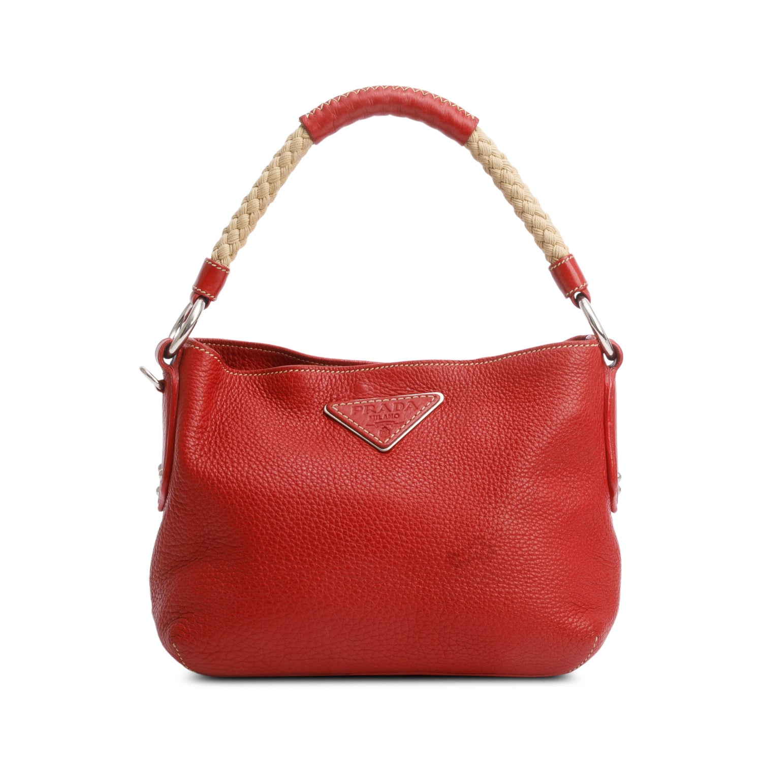 Prada Red Vitello Daino Leather Rope Handle Bag