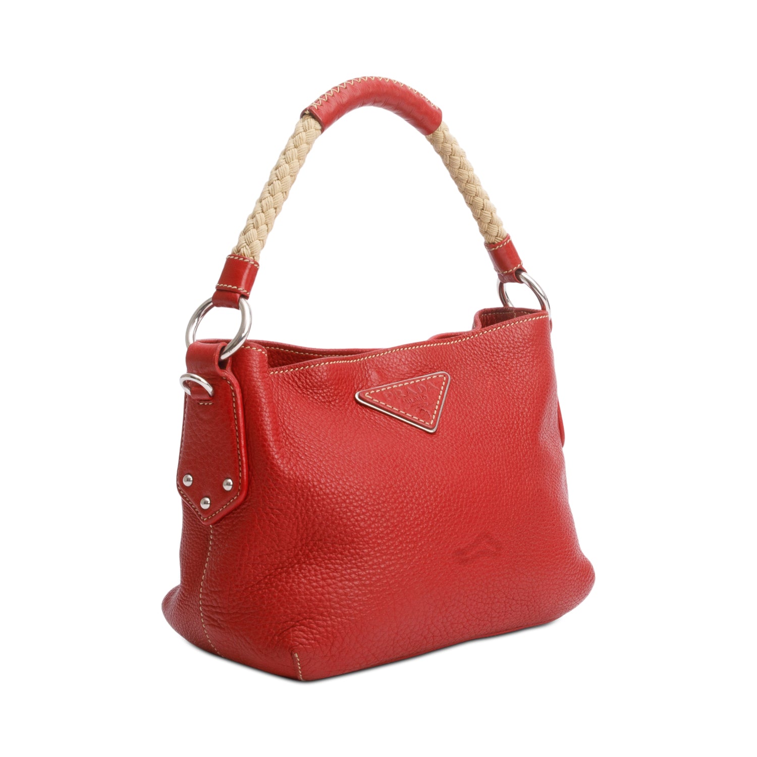 Prada Red Vitello Daino Leather Rope Handle Bag